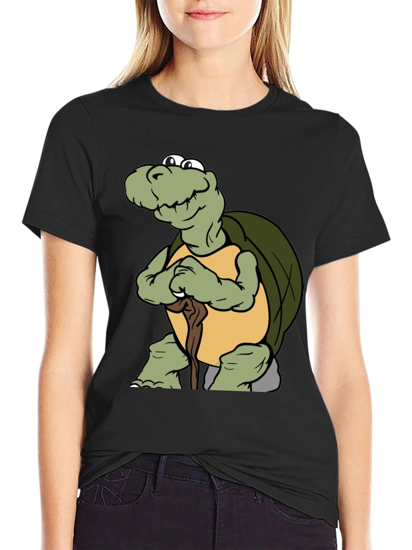 Black Funny Turtle Cartoon Black T-Shirt view 2
