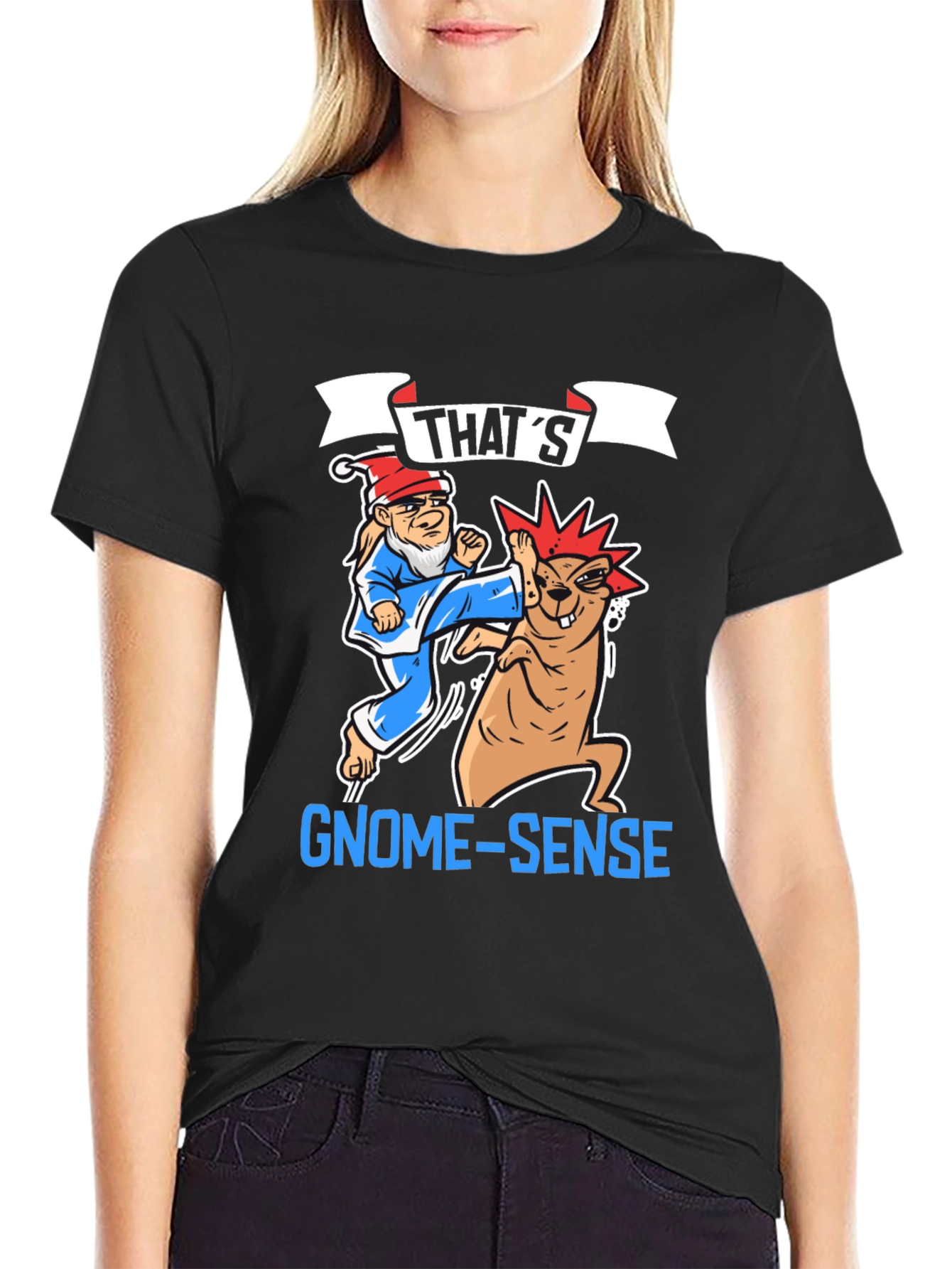 Black Funny Gnome-Sense T-Shirt view 2