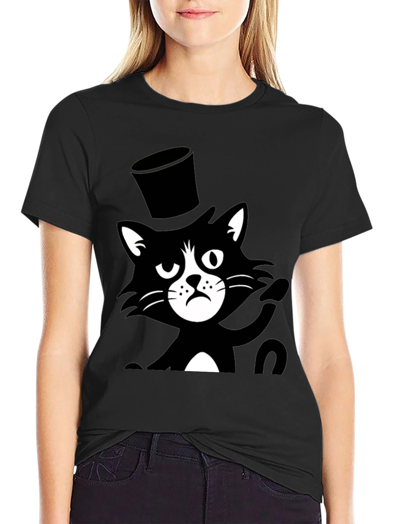 Black Top Hat Cat T-Shirt - Unisex view 2