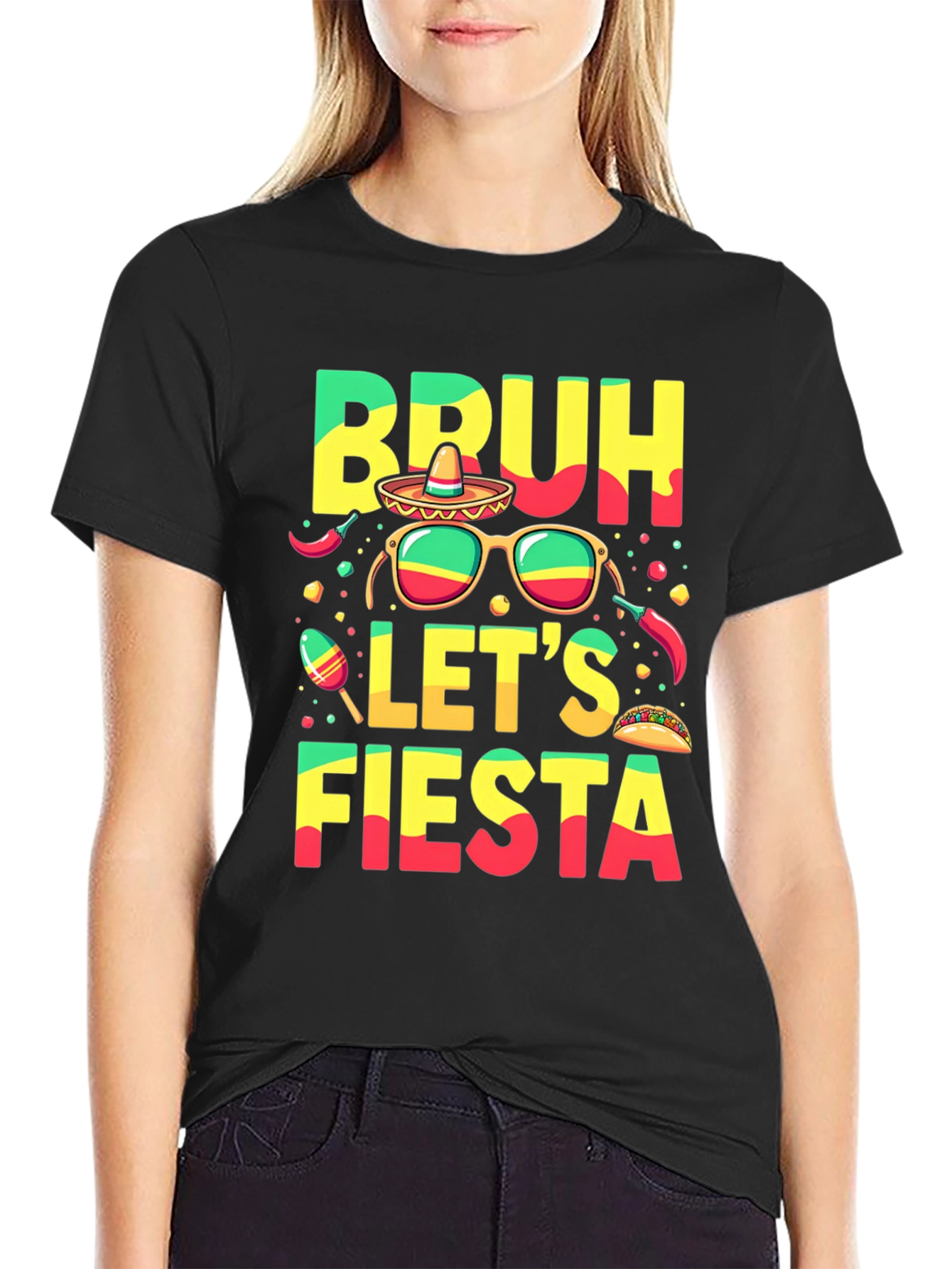 Black Bruh Let's Fiesta Graphic T-Shirt view 2