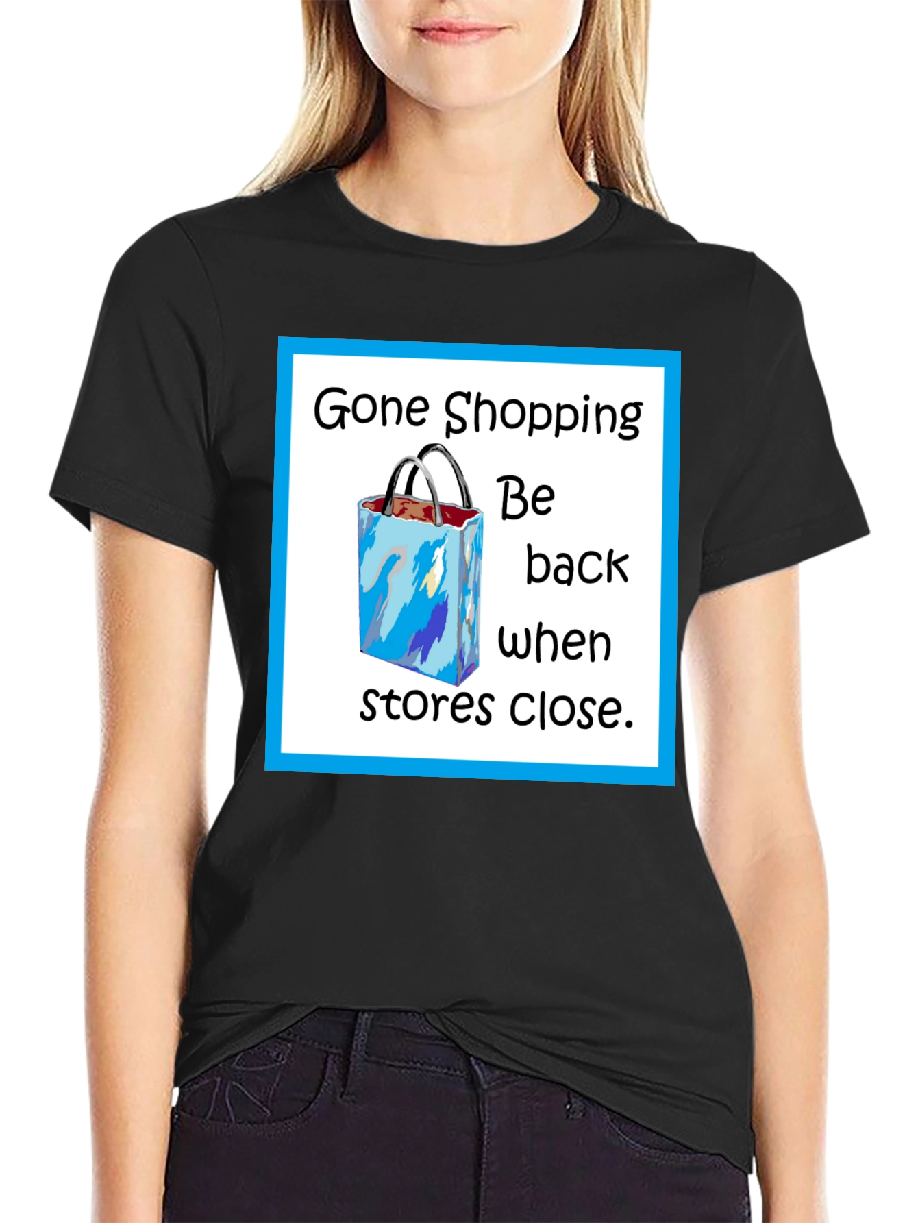 Black Gone Shopping T-Shirt - Funny Shopper Tee view 2
