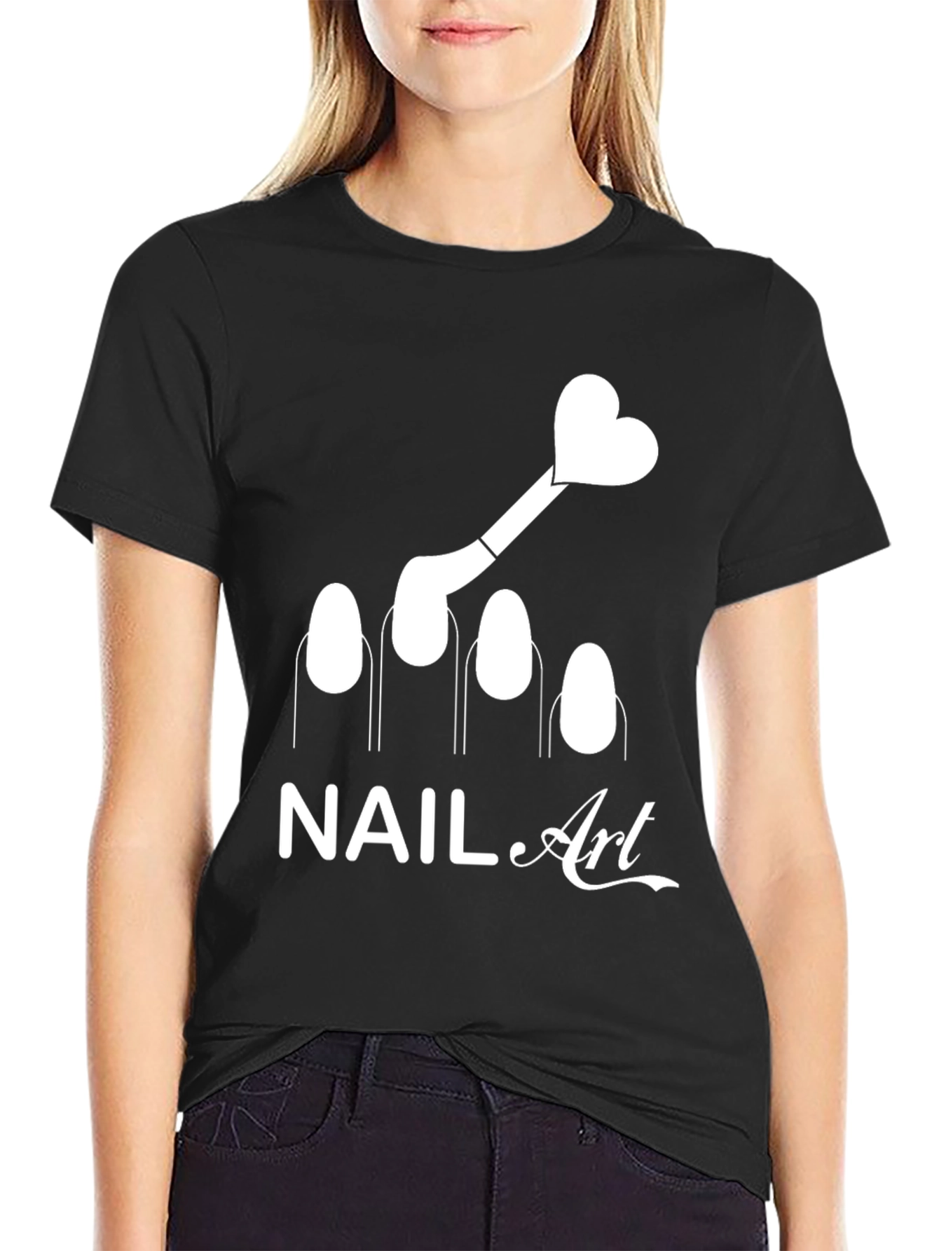 Black Nail Art T-Shirt - Heart Design Fashion Tee view 2