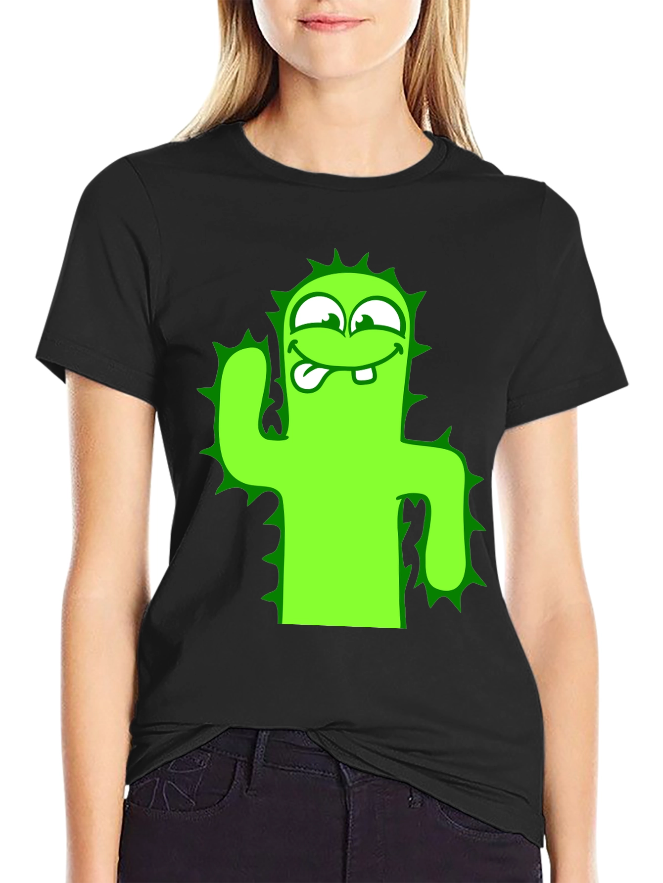 Black Funny Cactus Graphic Tee - Black T-Shirt view 2