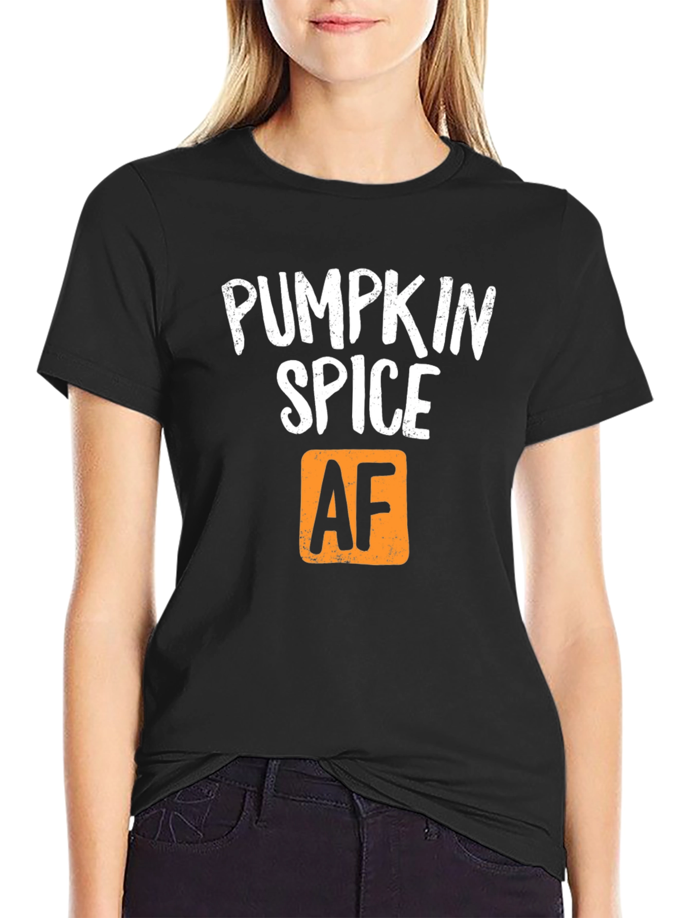 Black Pumpkin Spice AF T-Shirt - Fall Season Apparel view 2