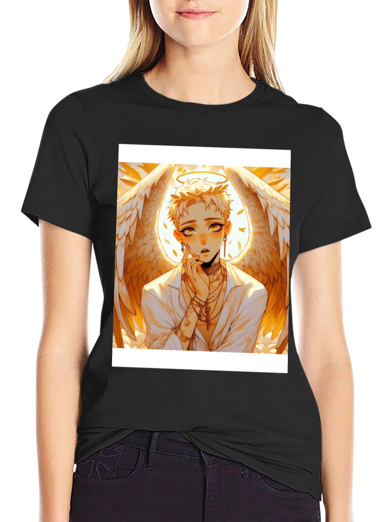 Black Anime Angel T-Shirt - Unique Graphic Tee for Style view 2