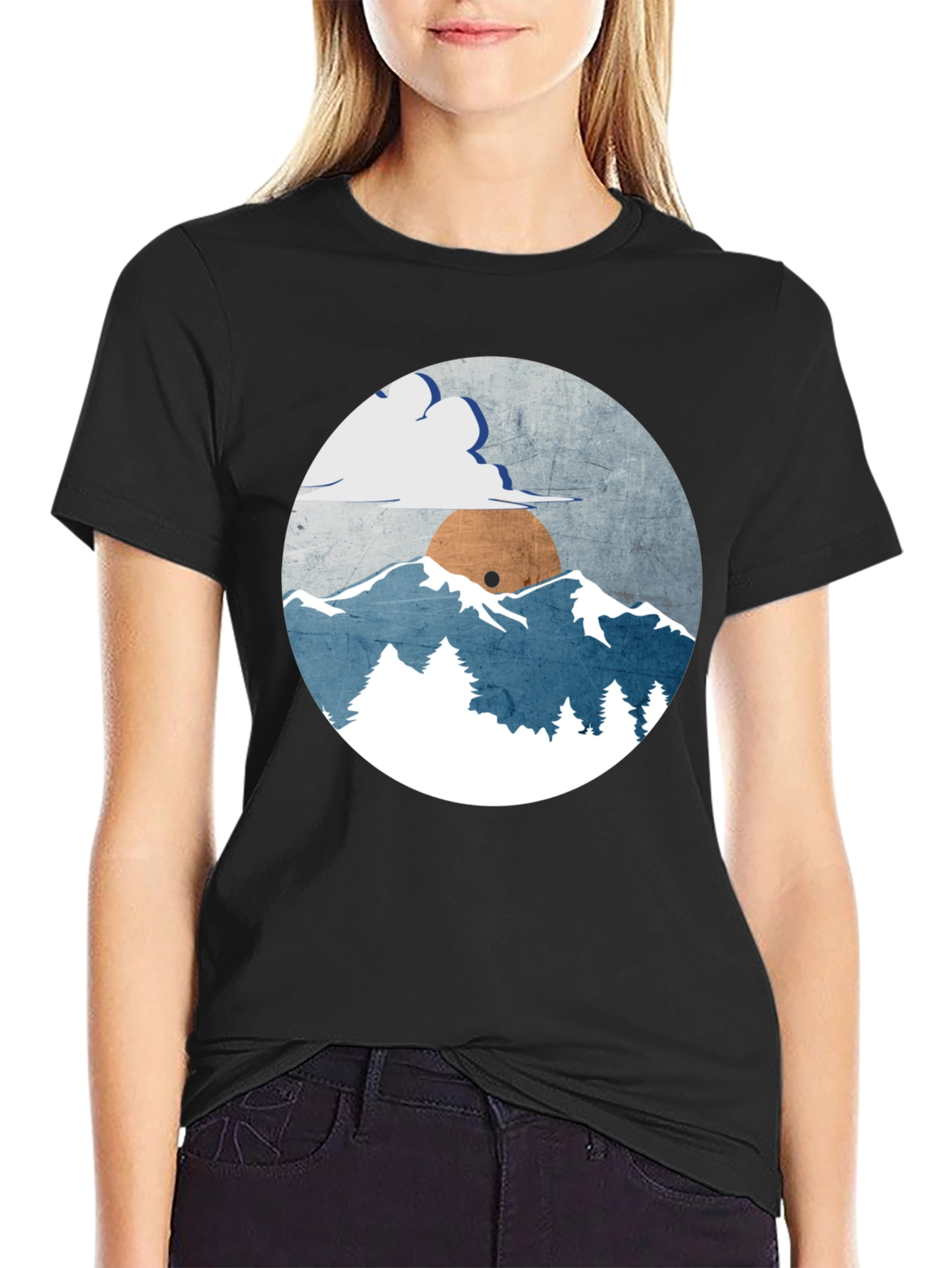 Black Mountain Sunset Graphic Tee - Soft Cotton Black T-Shirt view 2