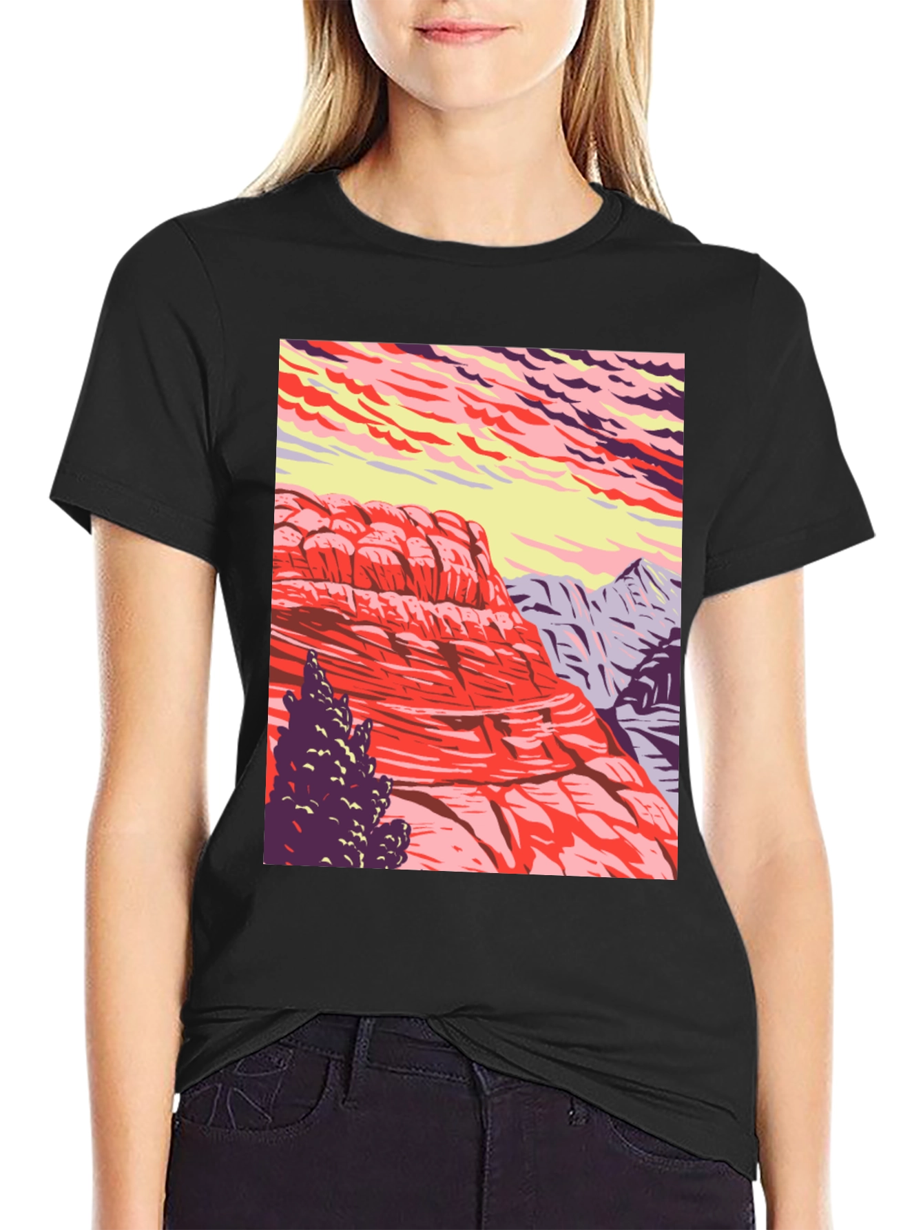 Black Mountain Landscape Graphic Tee - Nature Inspired Black T-Shirt view 2
