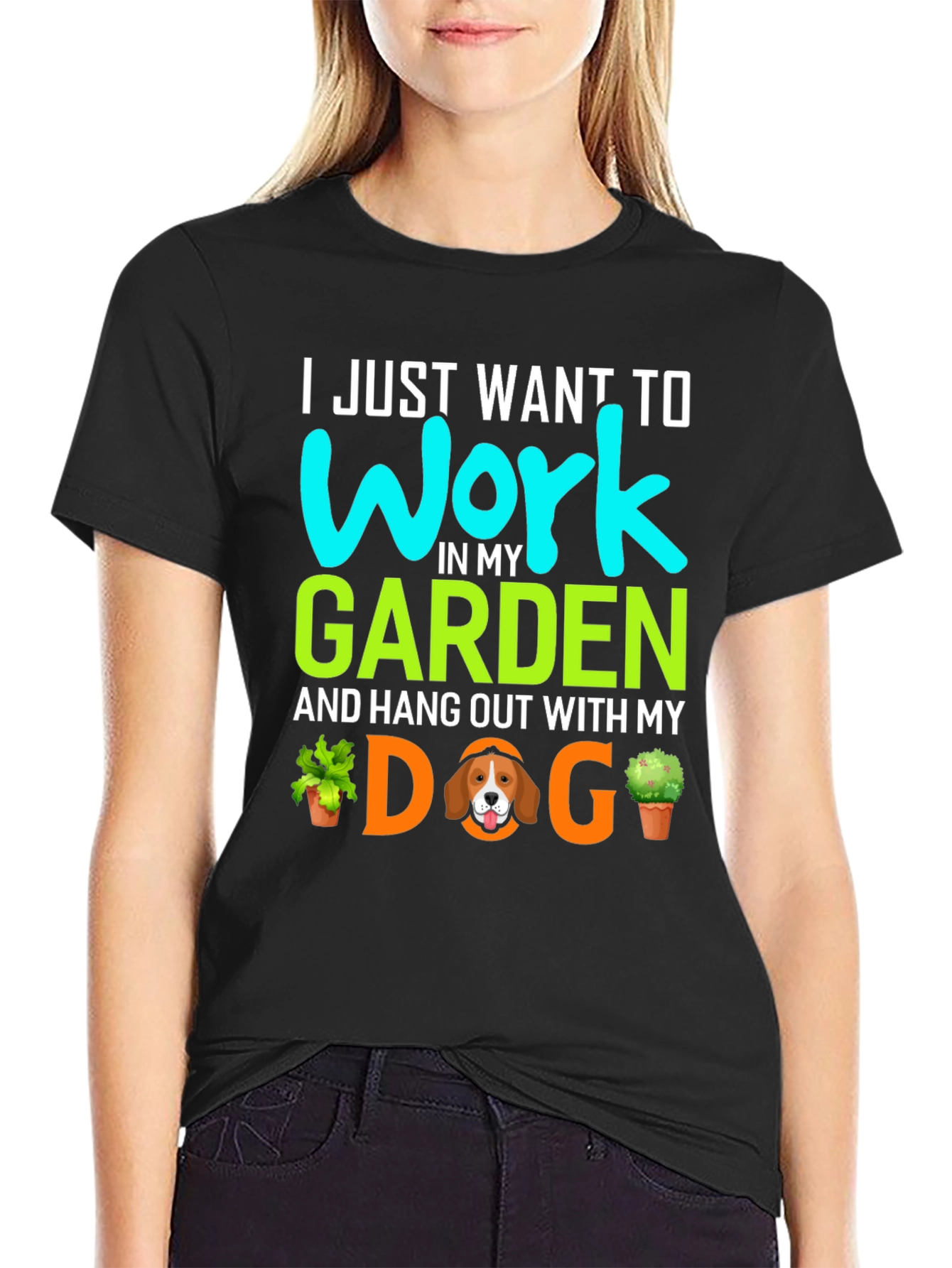 Black Gardening Dog T-Shirt - Work In My Garden view 2