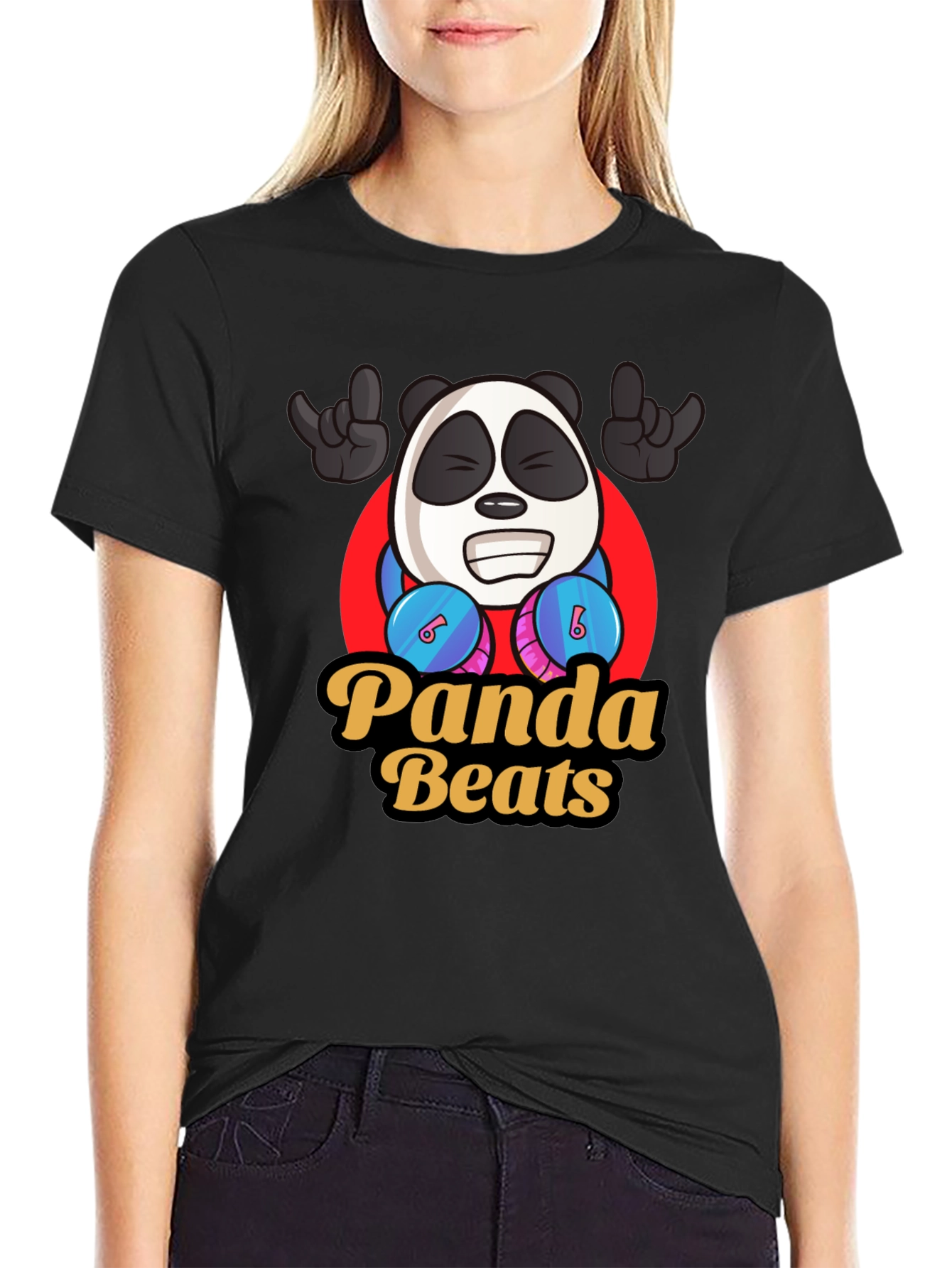 Black Panda Beats T-Shirt - Cool Graphic Tee view 2