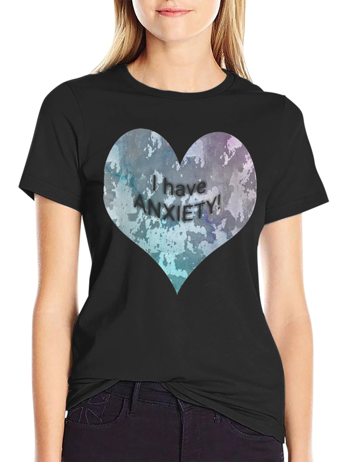 Black Anxiety Awareness Heart T-Shirt view 2