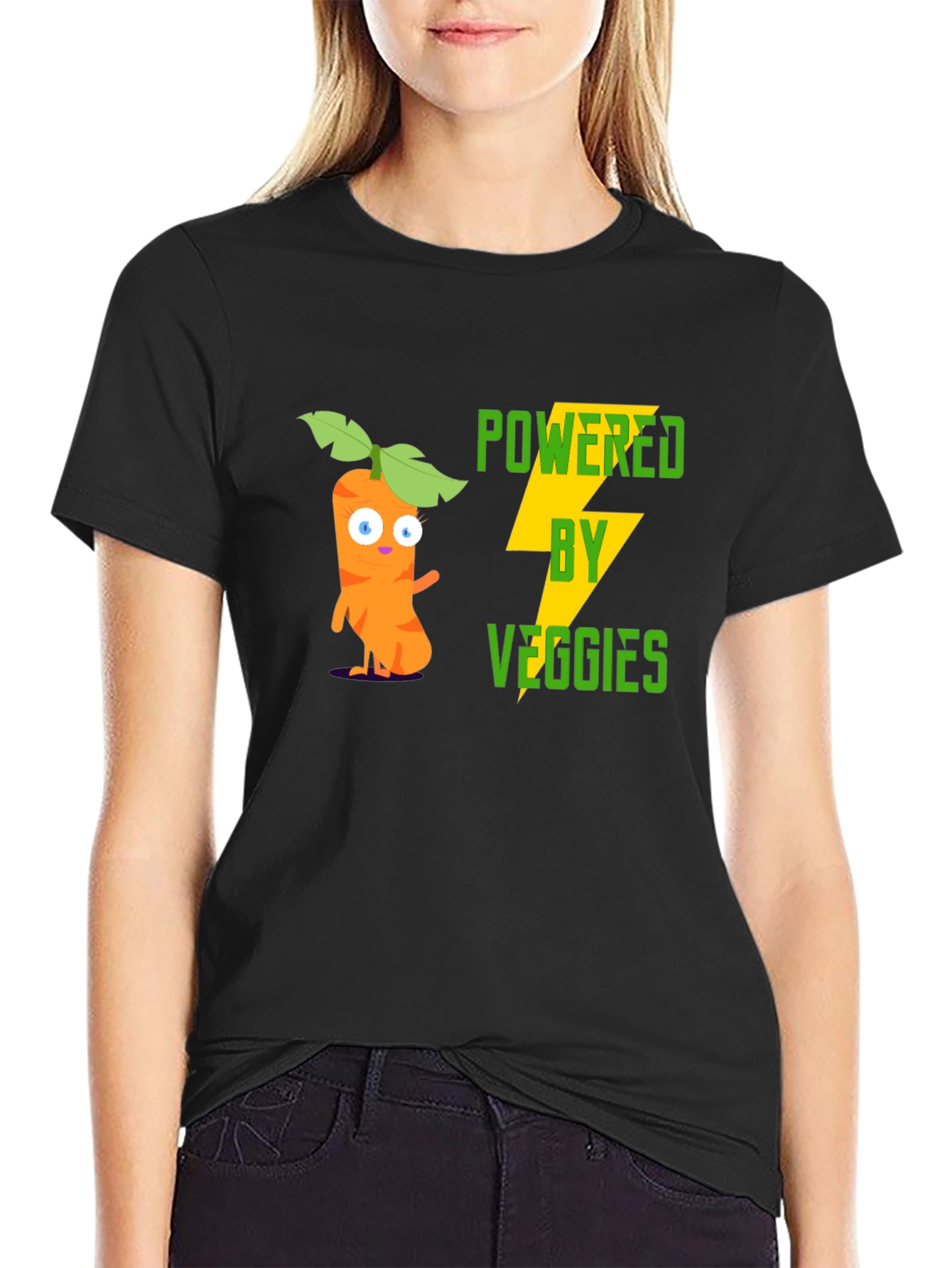 Black Powered by Veggies Graphic Tee - Black view 2
