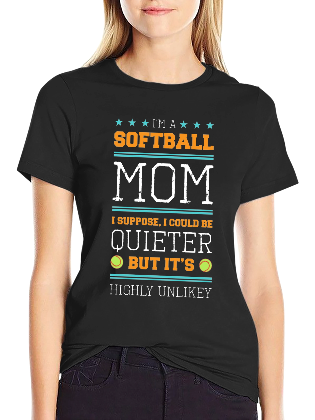 Black Softball Mom Graphic Tee - I'ma Quiet(er) but It's Highly Unlikely view 2