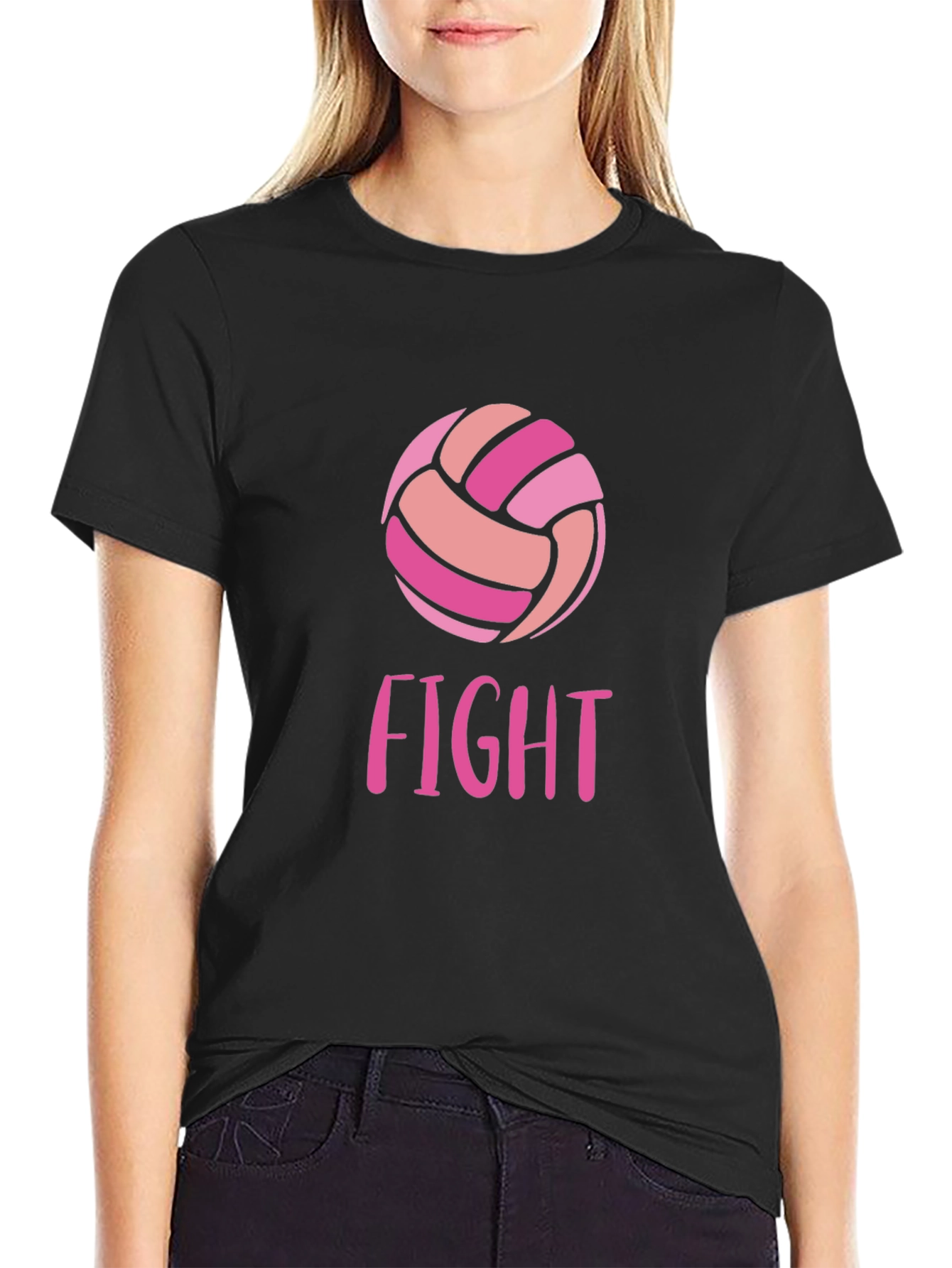 Black Volleyball Fight T-Shirt Breast Cancer Awareness view 2