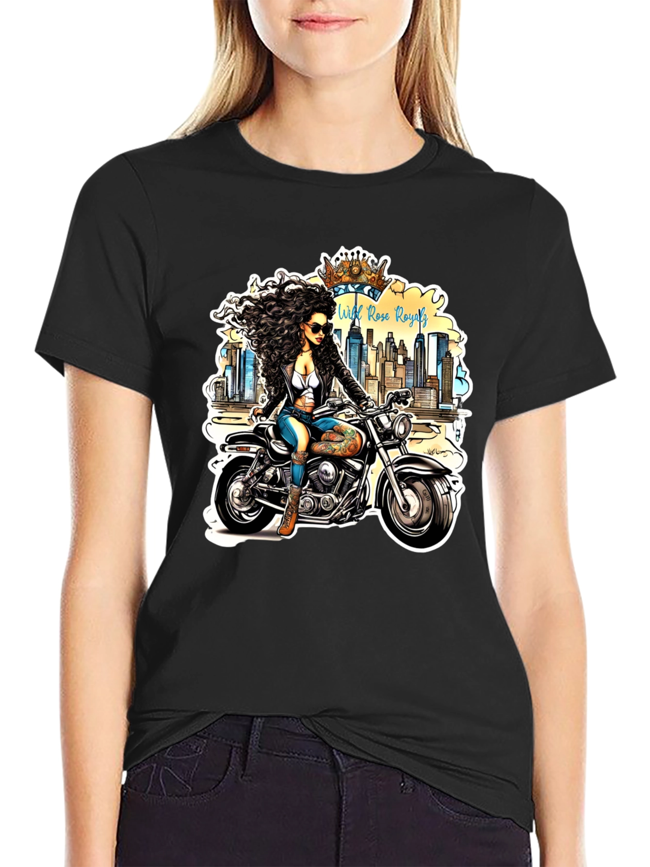 Black Wild Rose Royals Biker T-Shirt view 2