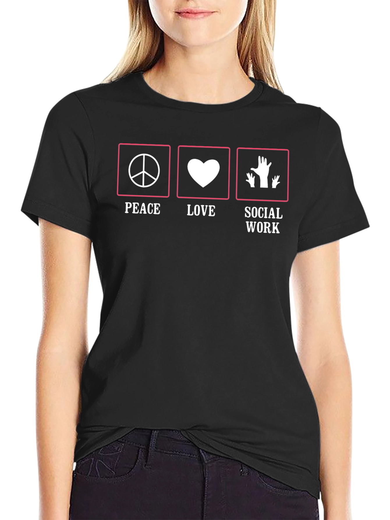 Black Peace Love Social Work T-Shirt view 2