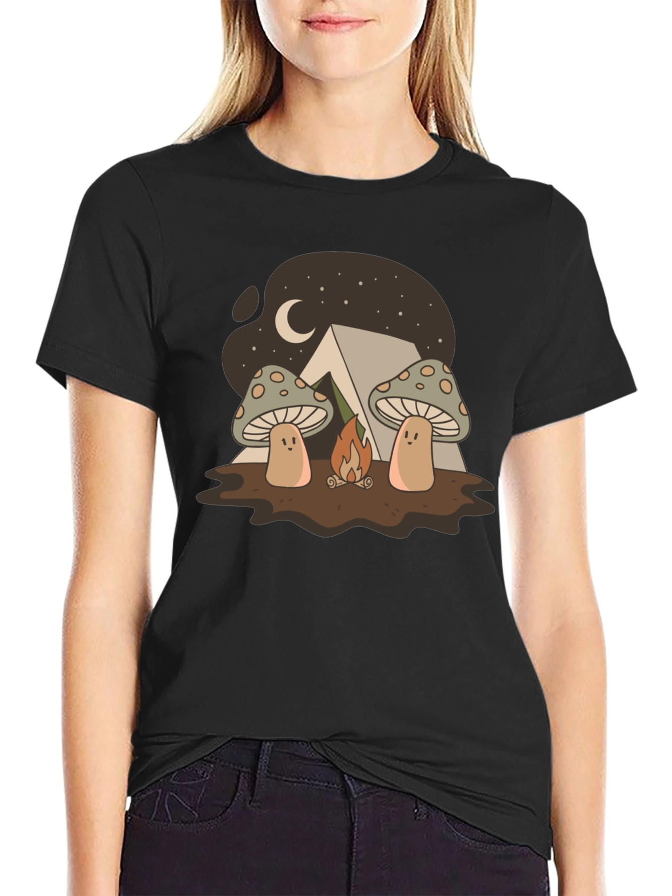 Black Mushroom Campfire T-Shirt view 2