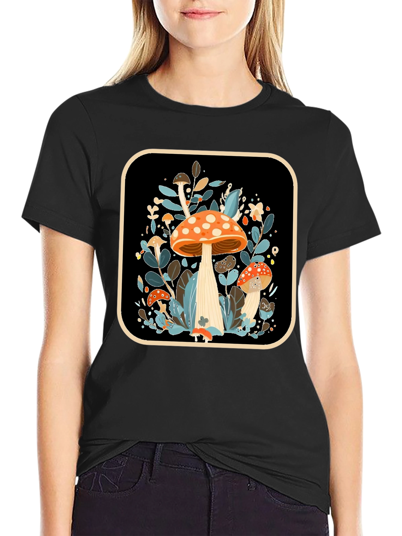 Black Mushroom Graphic Tee - Nature Inspired Style view 2