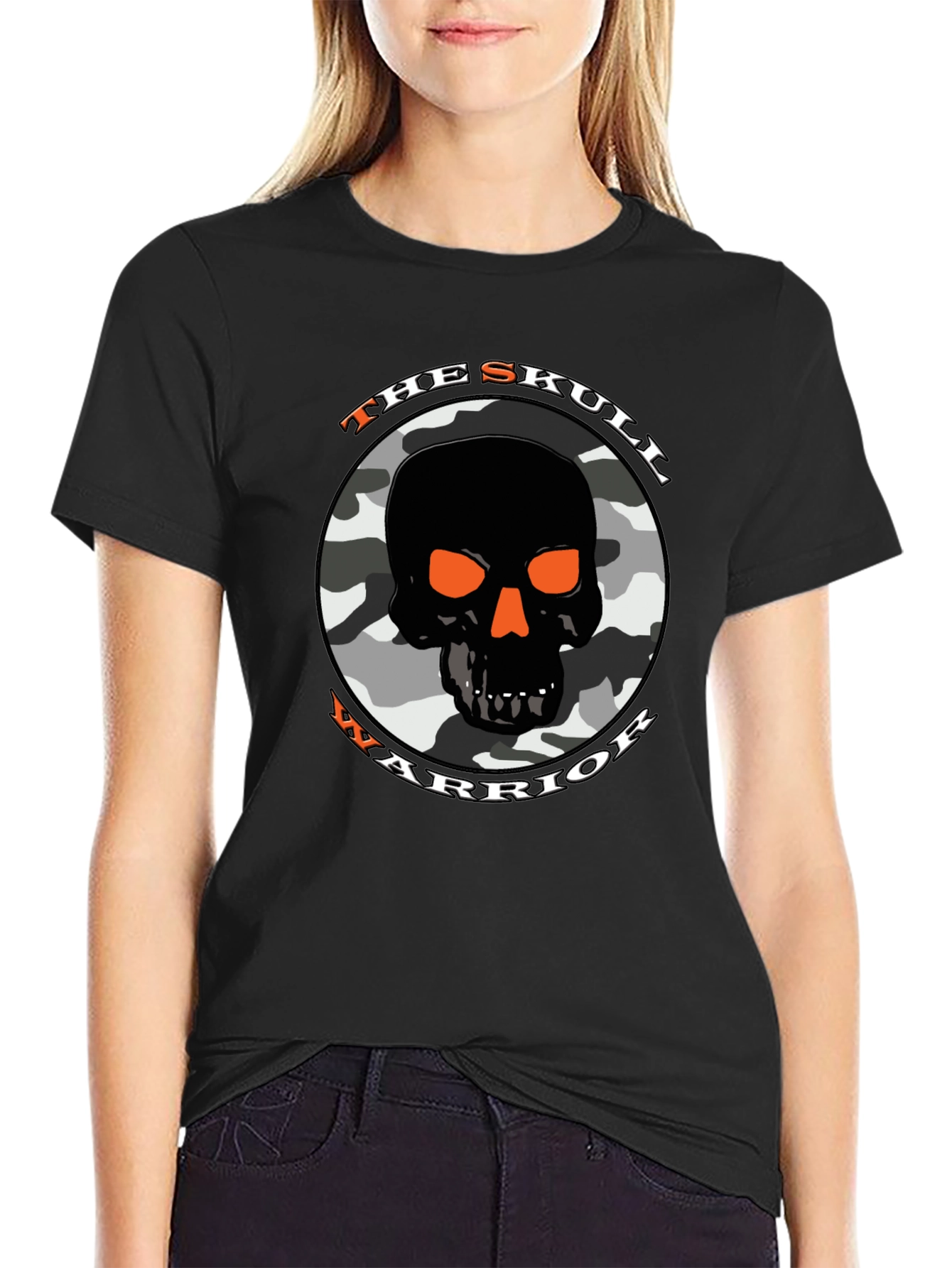 Black Skull Warrior Camo Graphic T-Shirt view 2