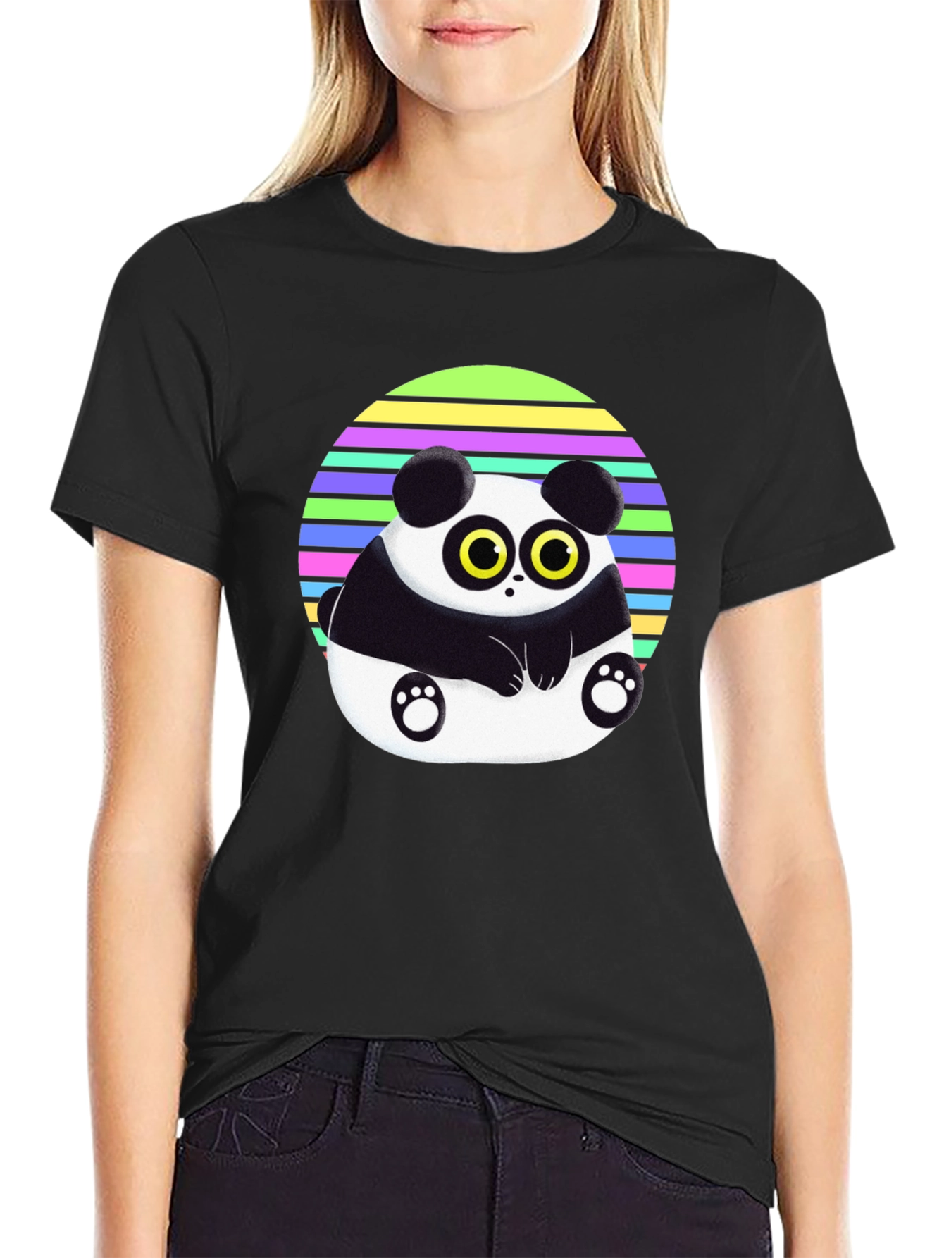 Black Retro Panda T-Shirt - Cute Cartoon Animal Graphic Tee view 2