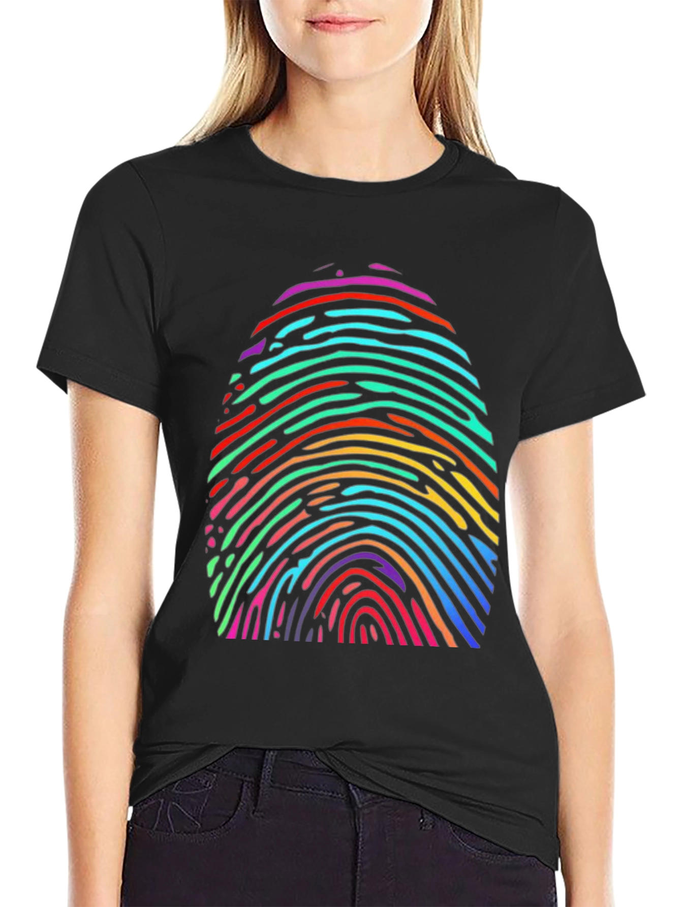 Black Rainbow Fingerprint Graphic Tee - Unique & Colorful view 2