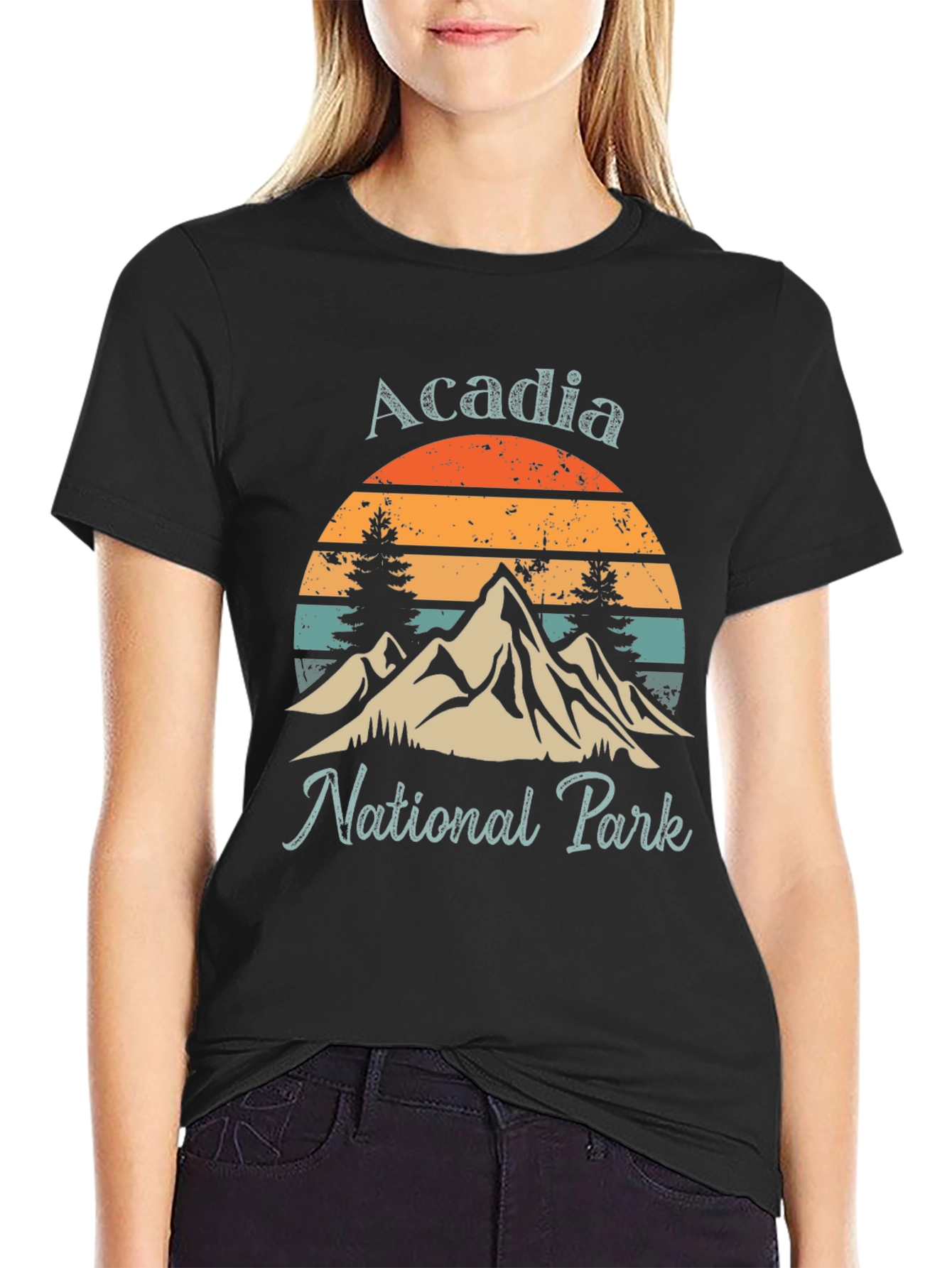 Black Acadia National Park Graphic Tee - Retro Mountain Design view 2