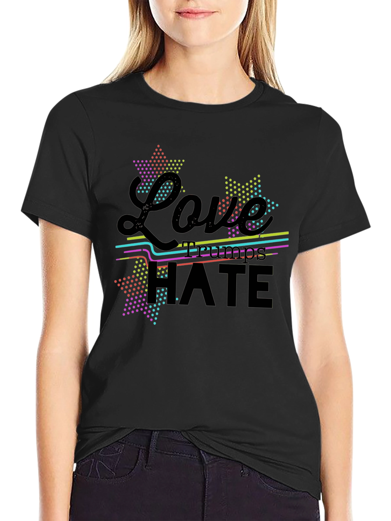 Black Love Wins Over Hate Black Graphic Tee view 2