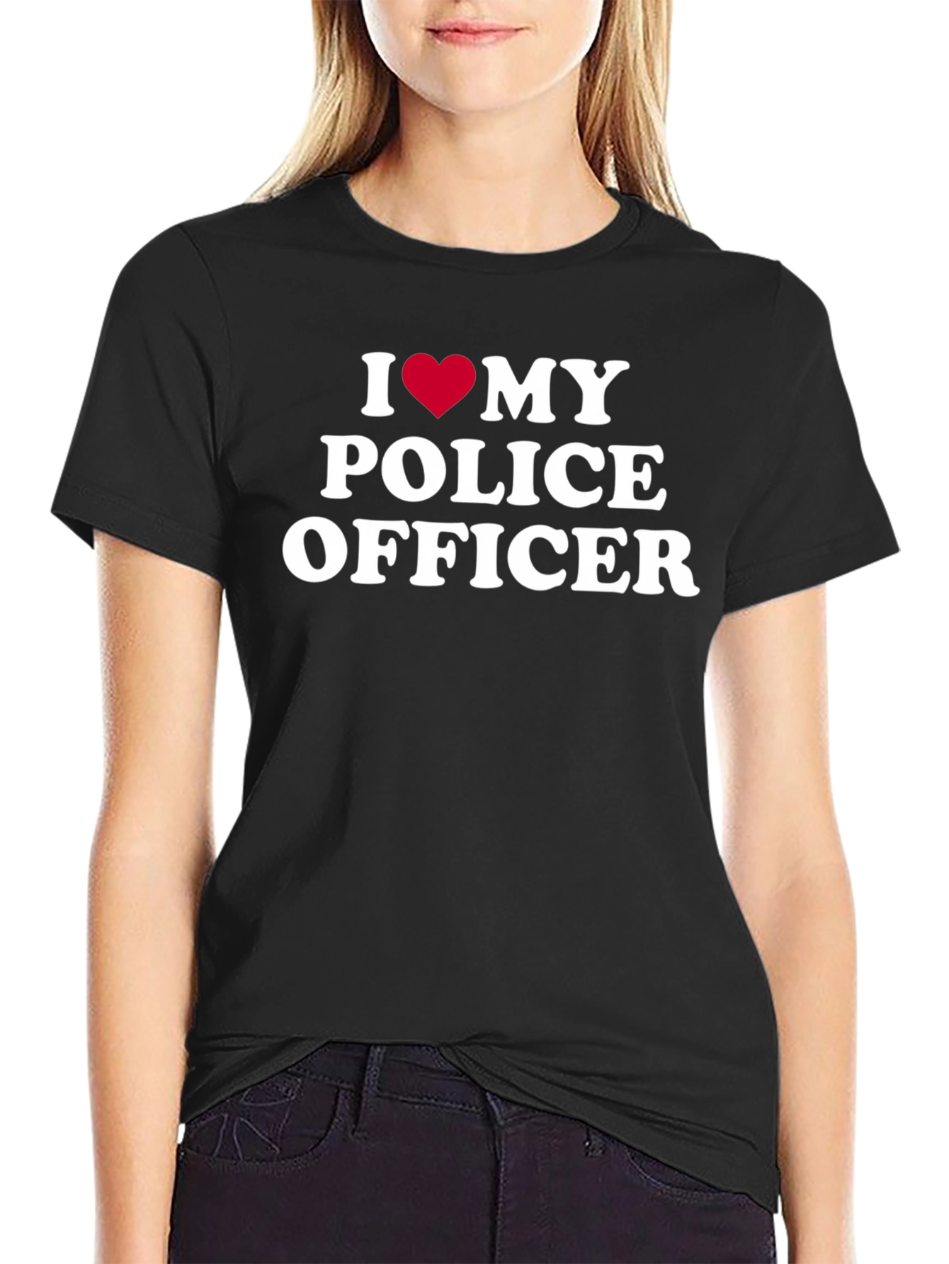 Black I Heart My Police Officer T-Shirt - Show Your Support view 2