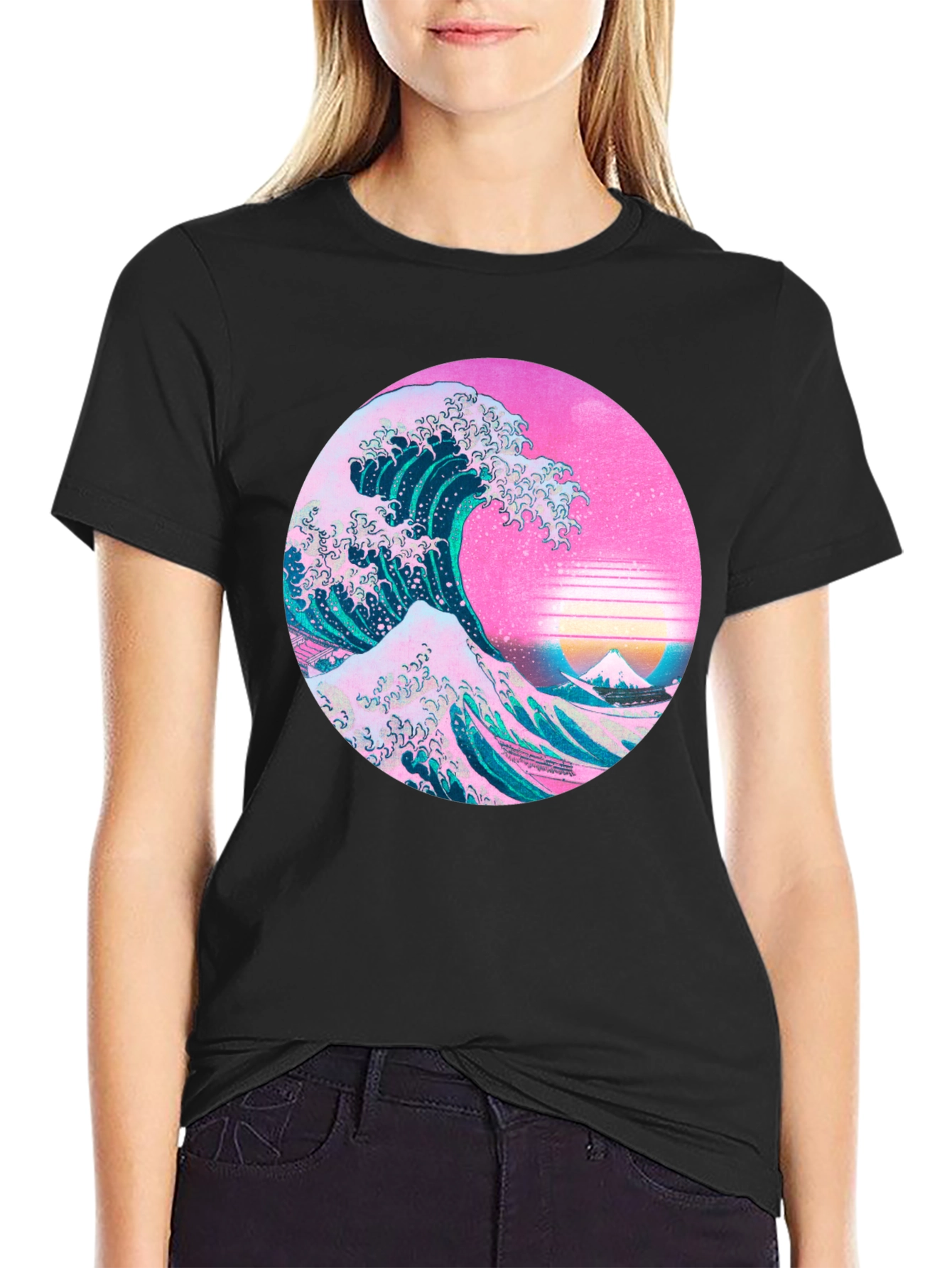 Black Great Wave Aesthetic T-Shirt view 2