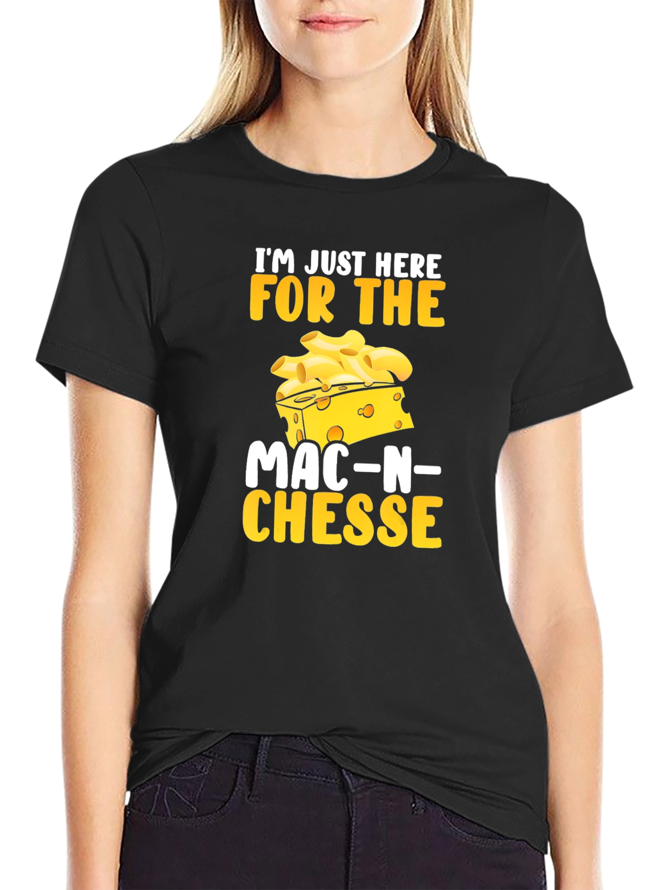 Black Mac-N-Cheese Lover T-Shirt: Just Here For the Food! view 2