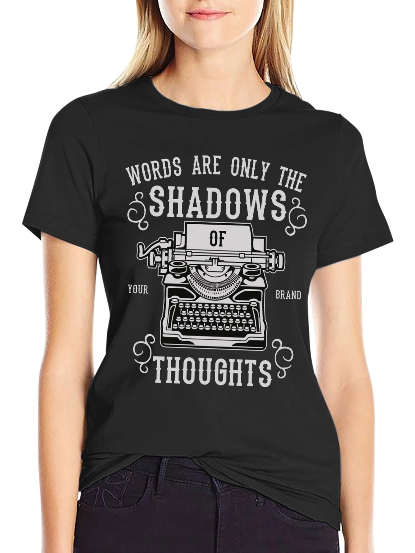 Black Shadows of Thoughts Typewriter T-Shirt view 2