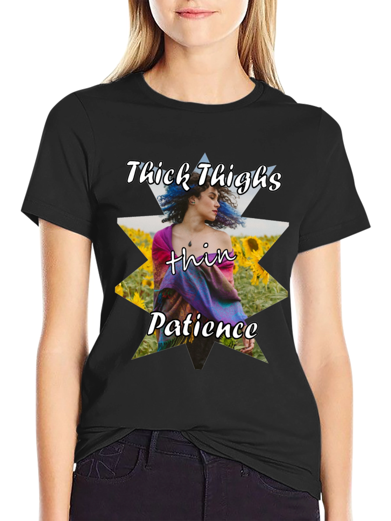 Black Thick Thighs Thin Patience Graphic T-Shirt view 2