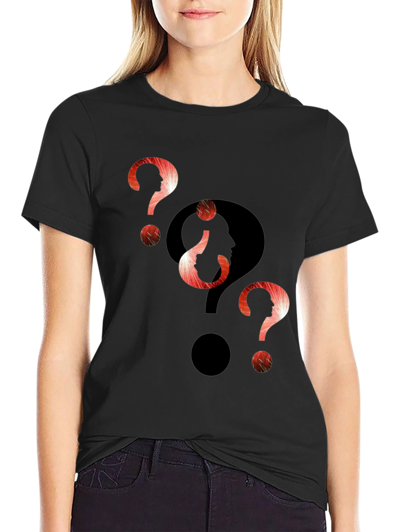Black Intriguing Question Marks Graphic T-Shirt view 2