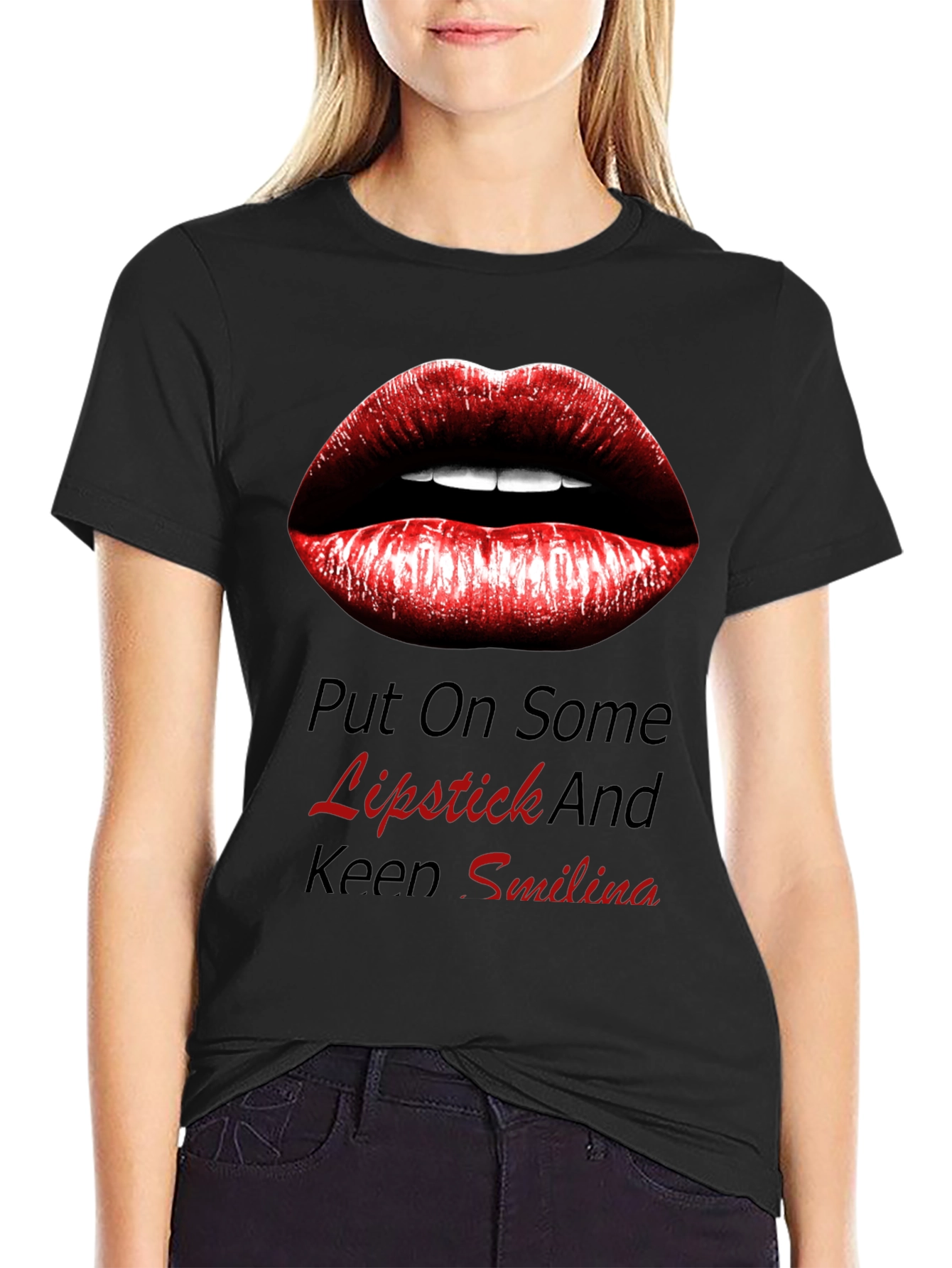 Black Lipstick Kiss Graphic Tee - Trendy Black Shirt view 2