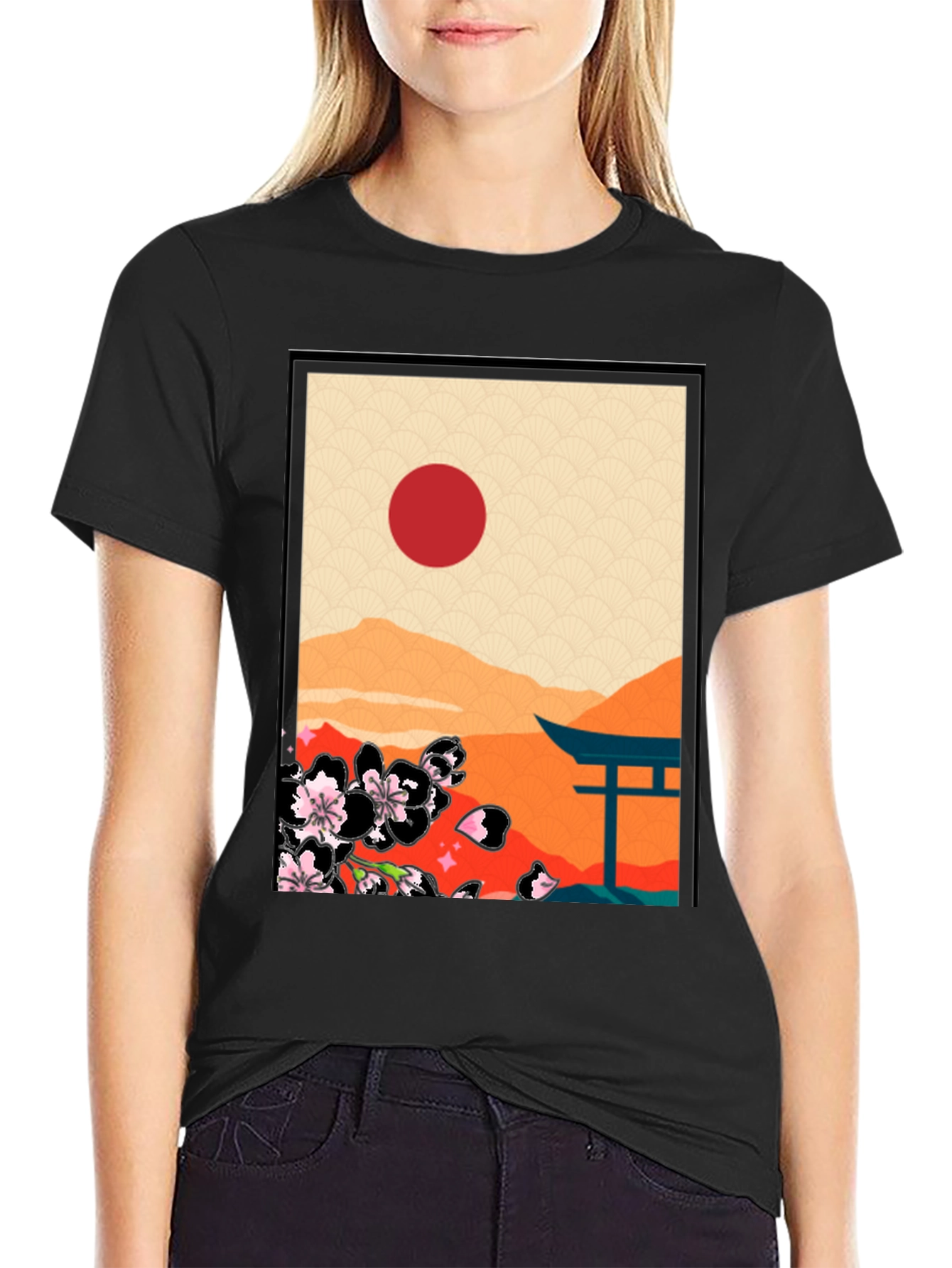 Black Japanese Art Graphic T-Shirt - Black view 2