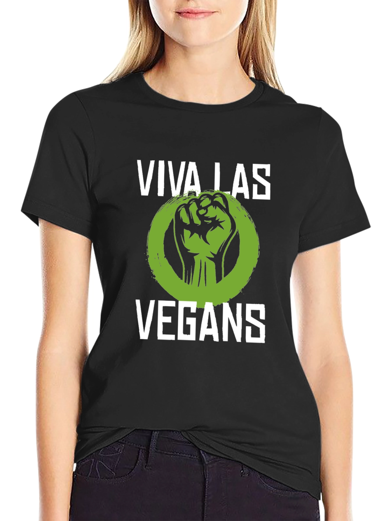 Black Viva Las Vegans Black T-Shirt - Vegan Activism Apparel view 2