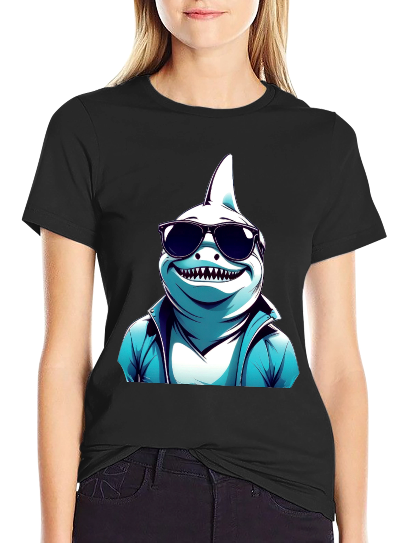 Cool Shark Graphic Tee - Black Cotton T-Shirt - 2