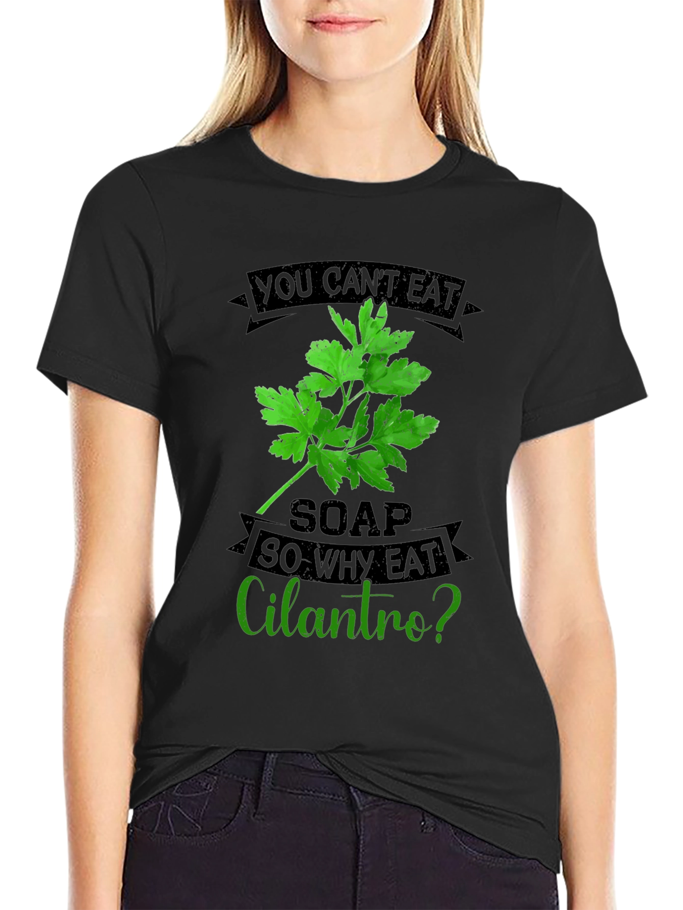 Black Funny Cilantro T-Shirt - Soap Taste Humor view 2