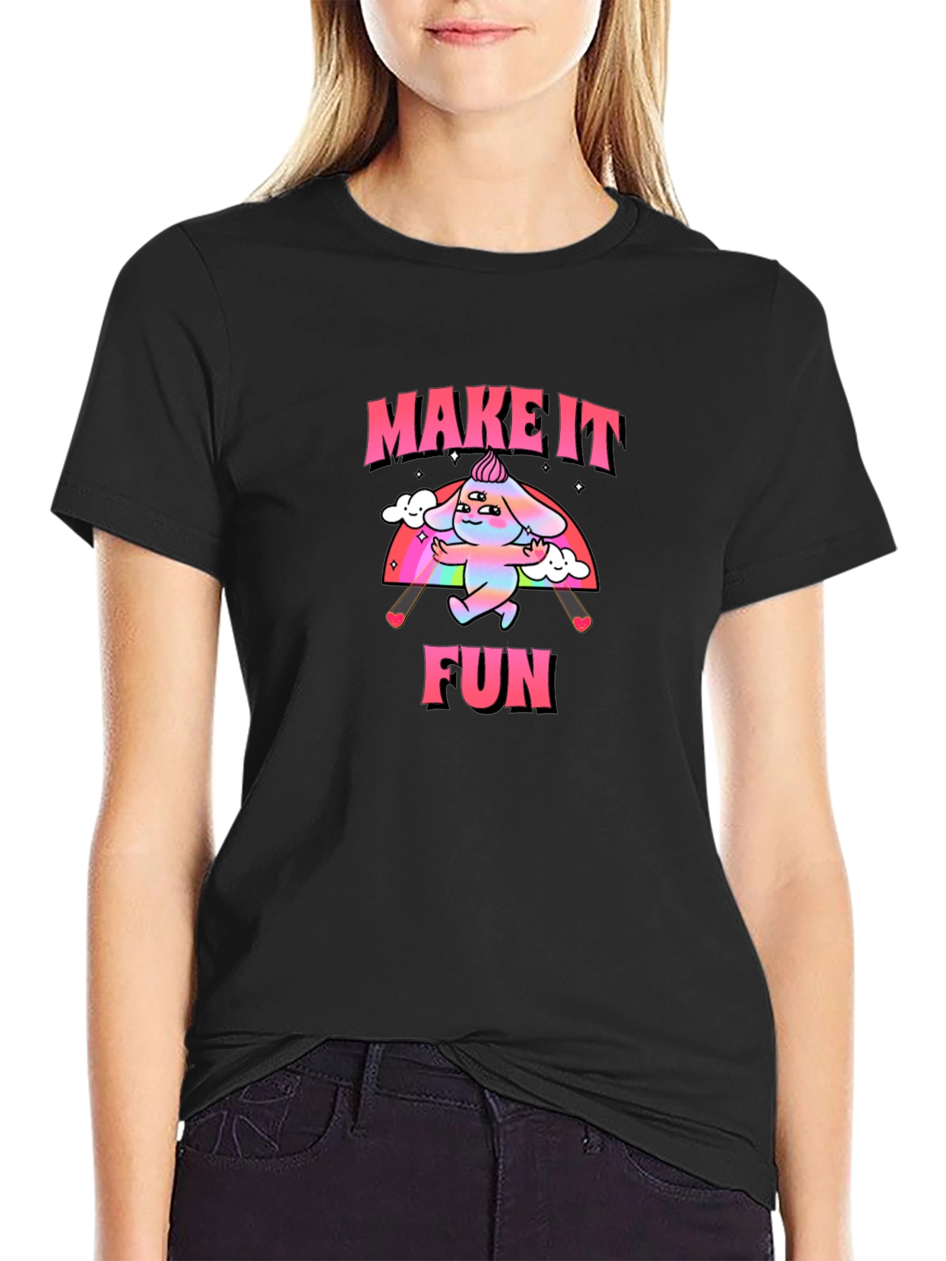 Black Make It Fun Graphic Tee - Trendy Rainbow Cartoon Design view 2