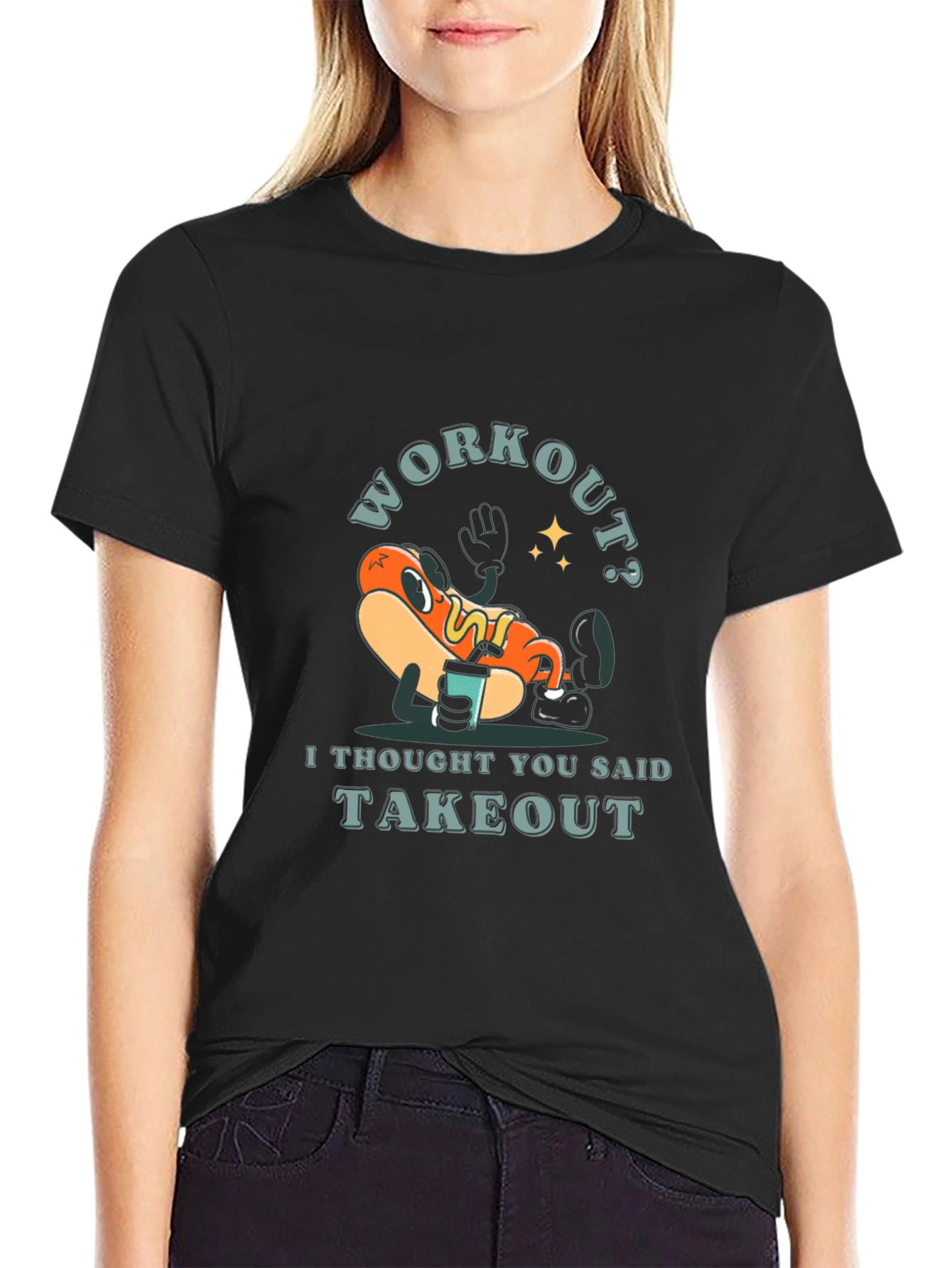 Black Workout? Takeout Hotdog Graphic T-Shirt view 2
