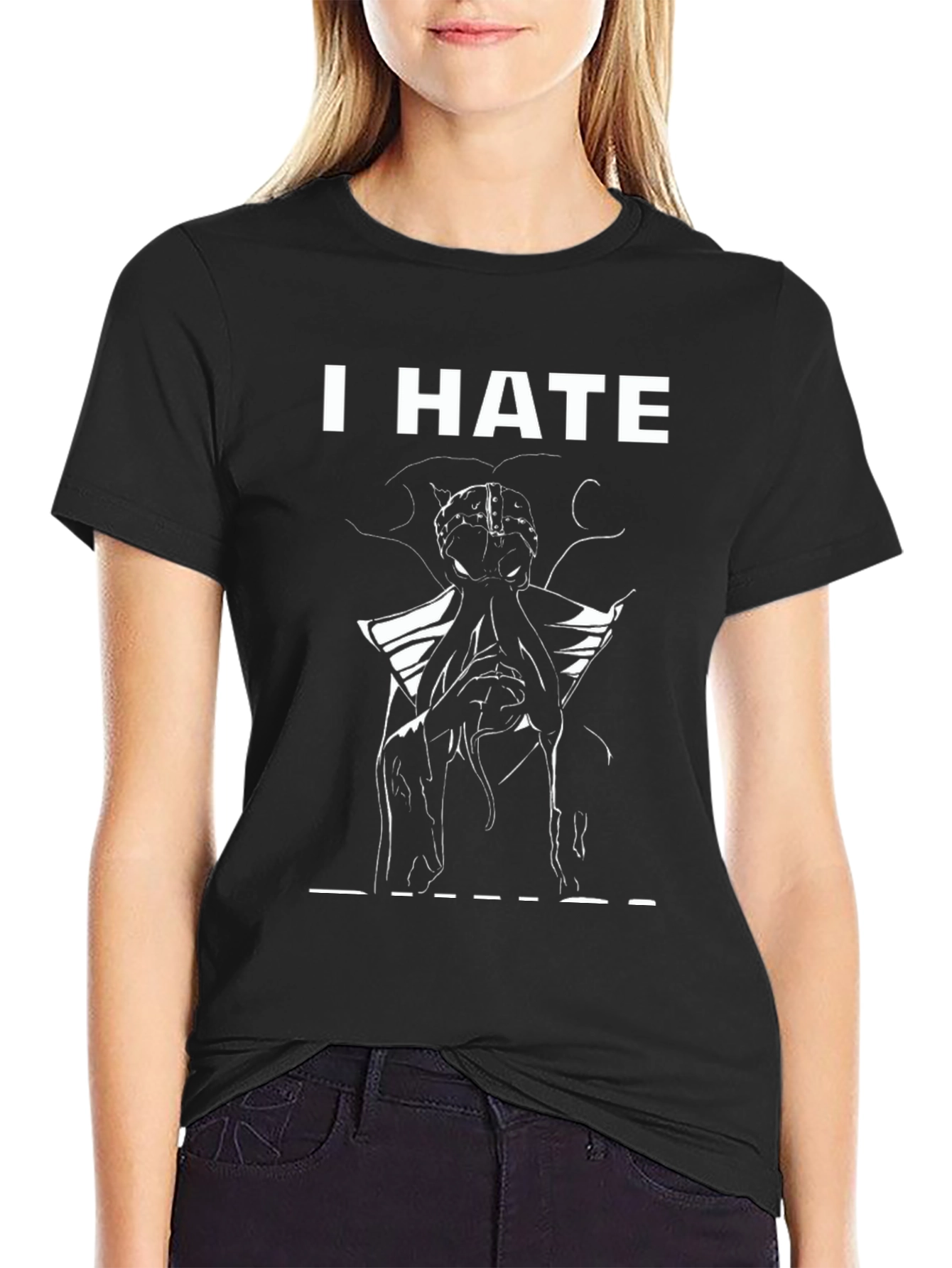 Black I HATE Brain Octopus Tee - Black Graphic T-Shirt view 2