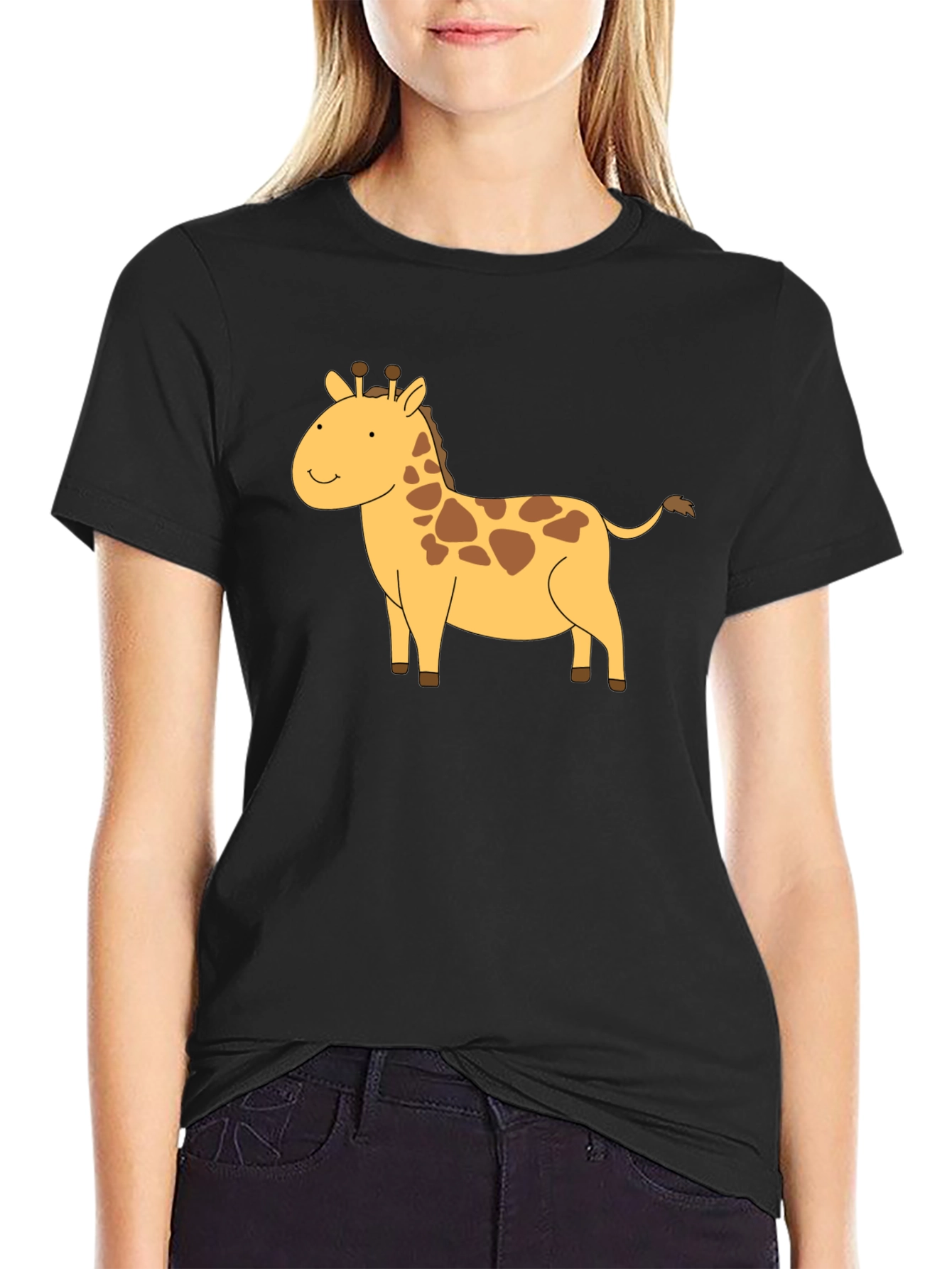 Black Giraffe Graphic Tee - Black Cotton T-Shirt view 2