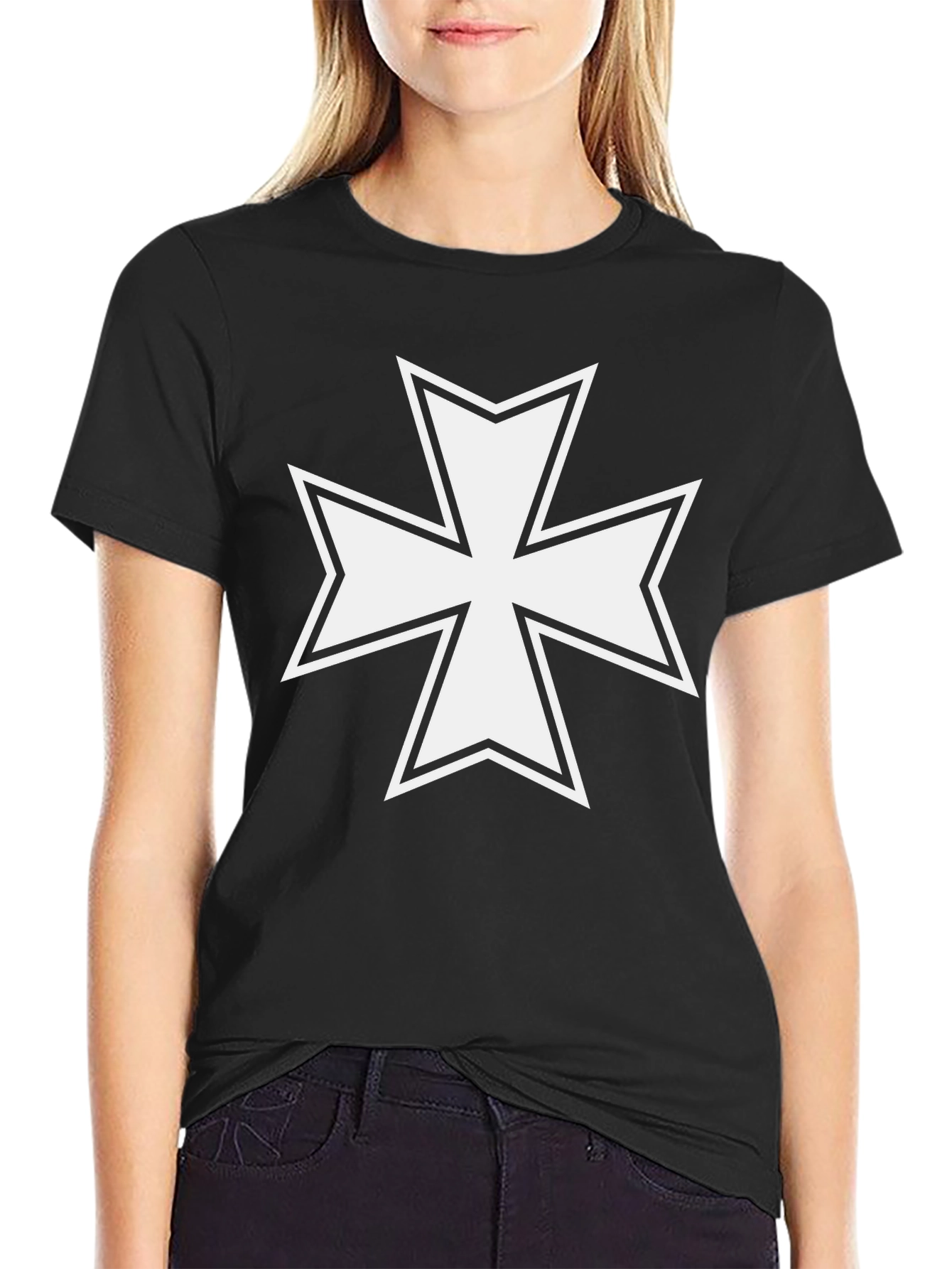 Black Iron Cross Graphic T-Shirt - Black Cotton Tee view 2