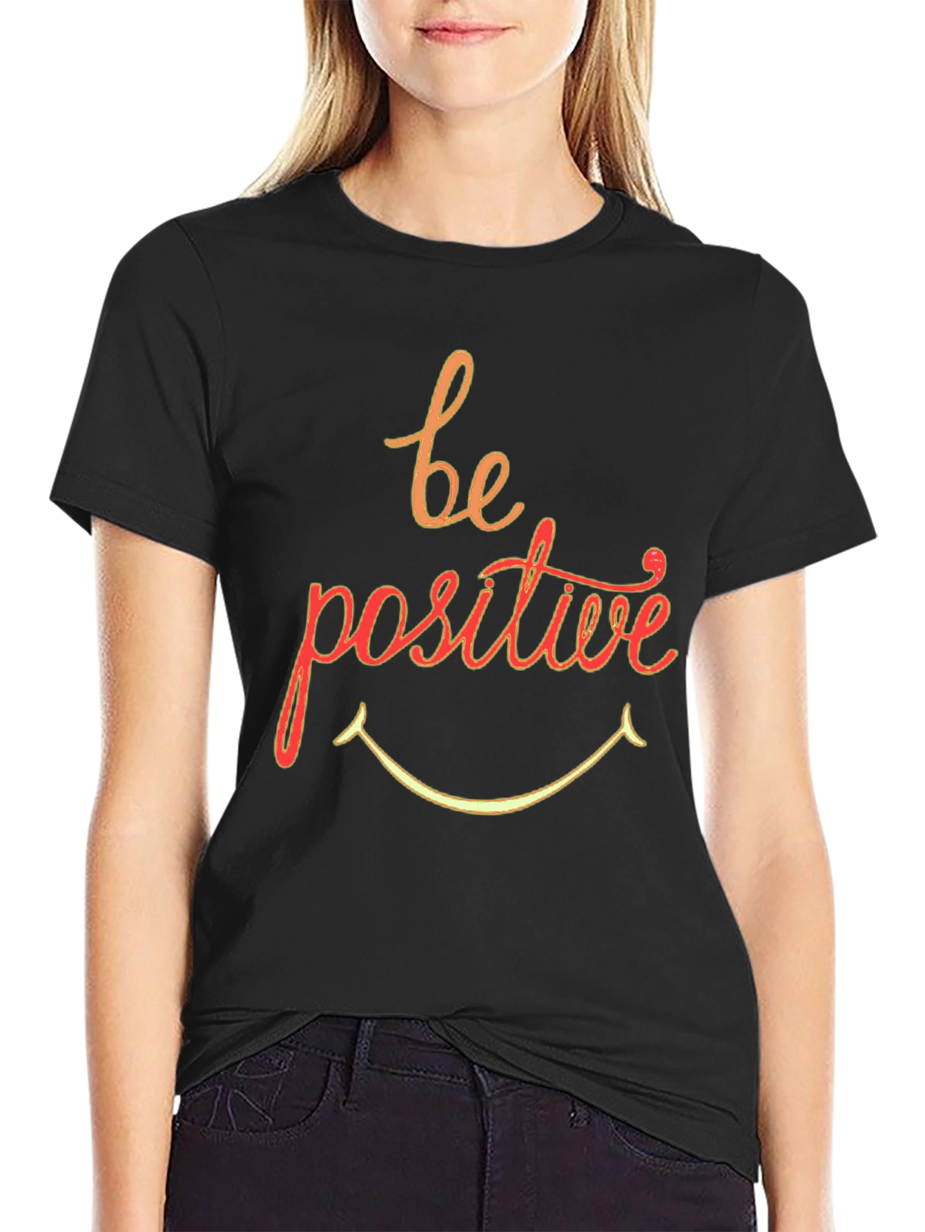 Black Be Positive Graphic T-Shirt - Black Crew Neck view 2