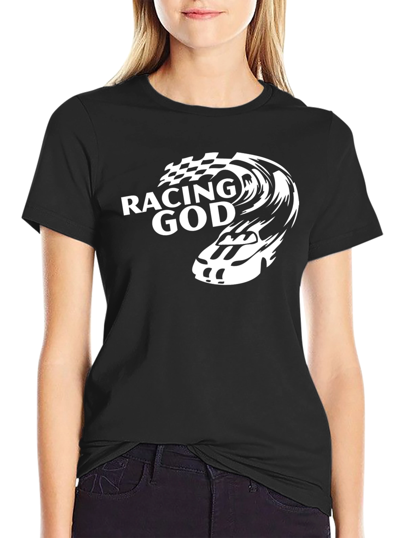 Black Racing God Graphic Tee - Black Cotton T-Shirt view 2