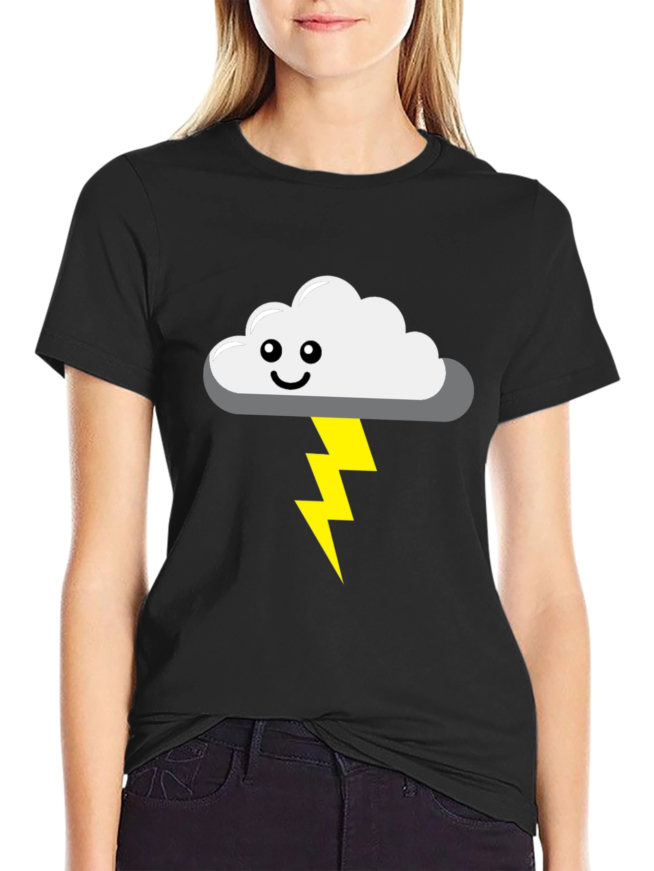 Black Cute Cloud Lightning Bolt Black T-Shirt view 2