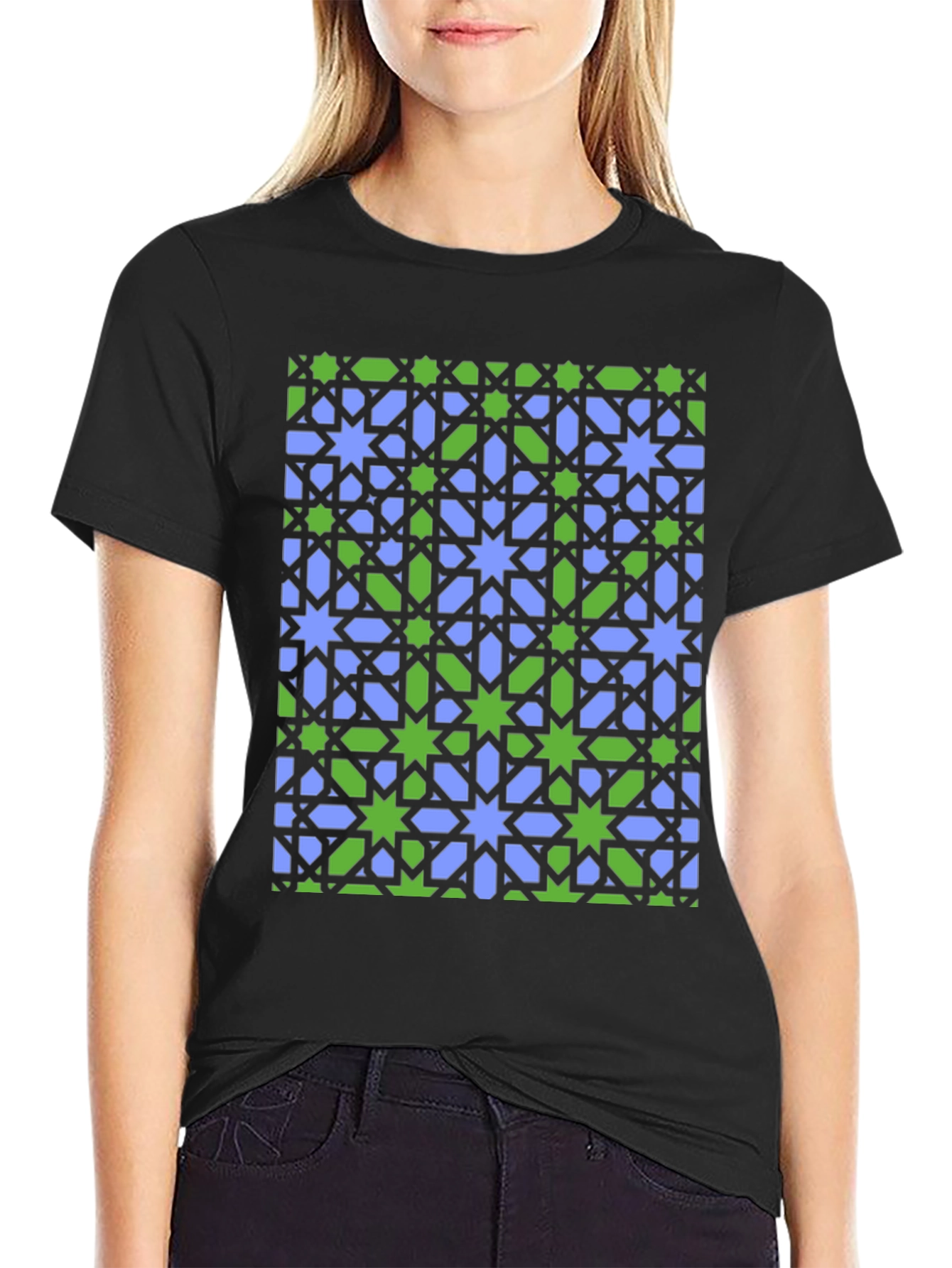 Black Geometric Star Pattern T-Shirt view 2