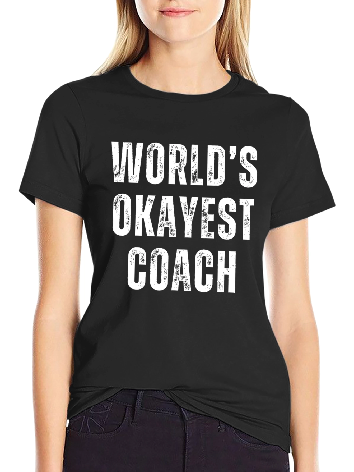 Black World's Okayest Coach T-Shirt - Funny Novelty Tee view 2