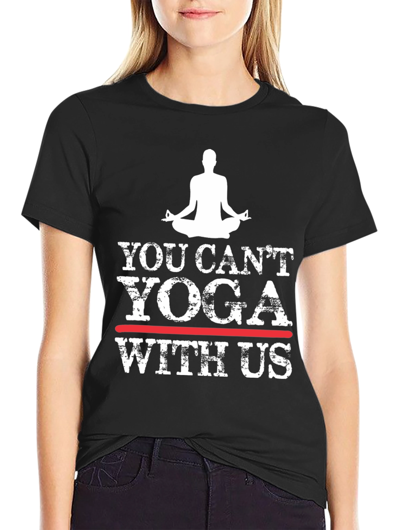 Black Yoga Graphic T-Shirt - You Can't Yoga With Us view 2