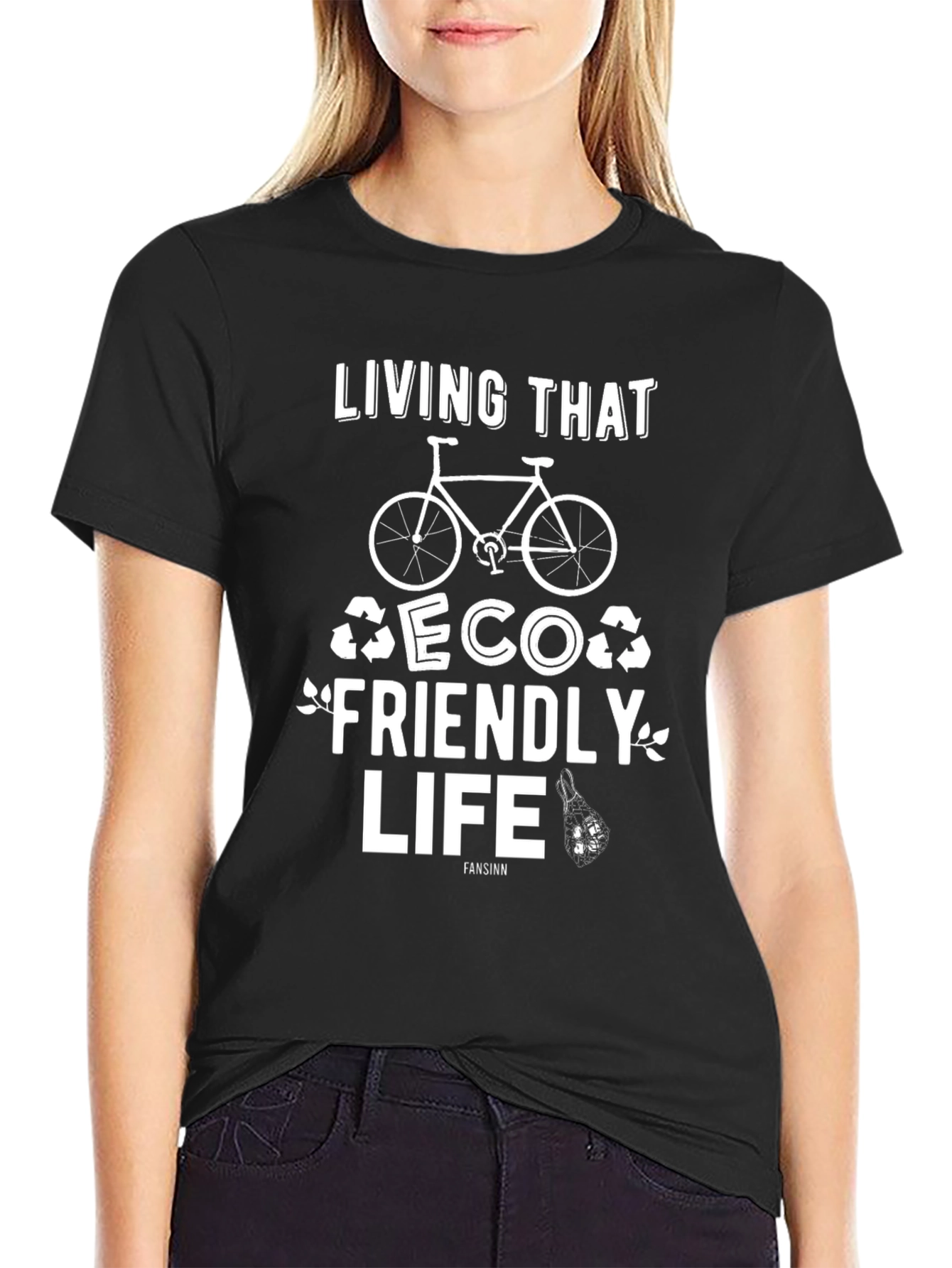 Black Eco Friendly Life T-Shirt - Black Graphic Tee view 2