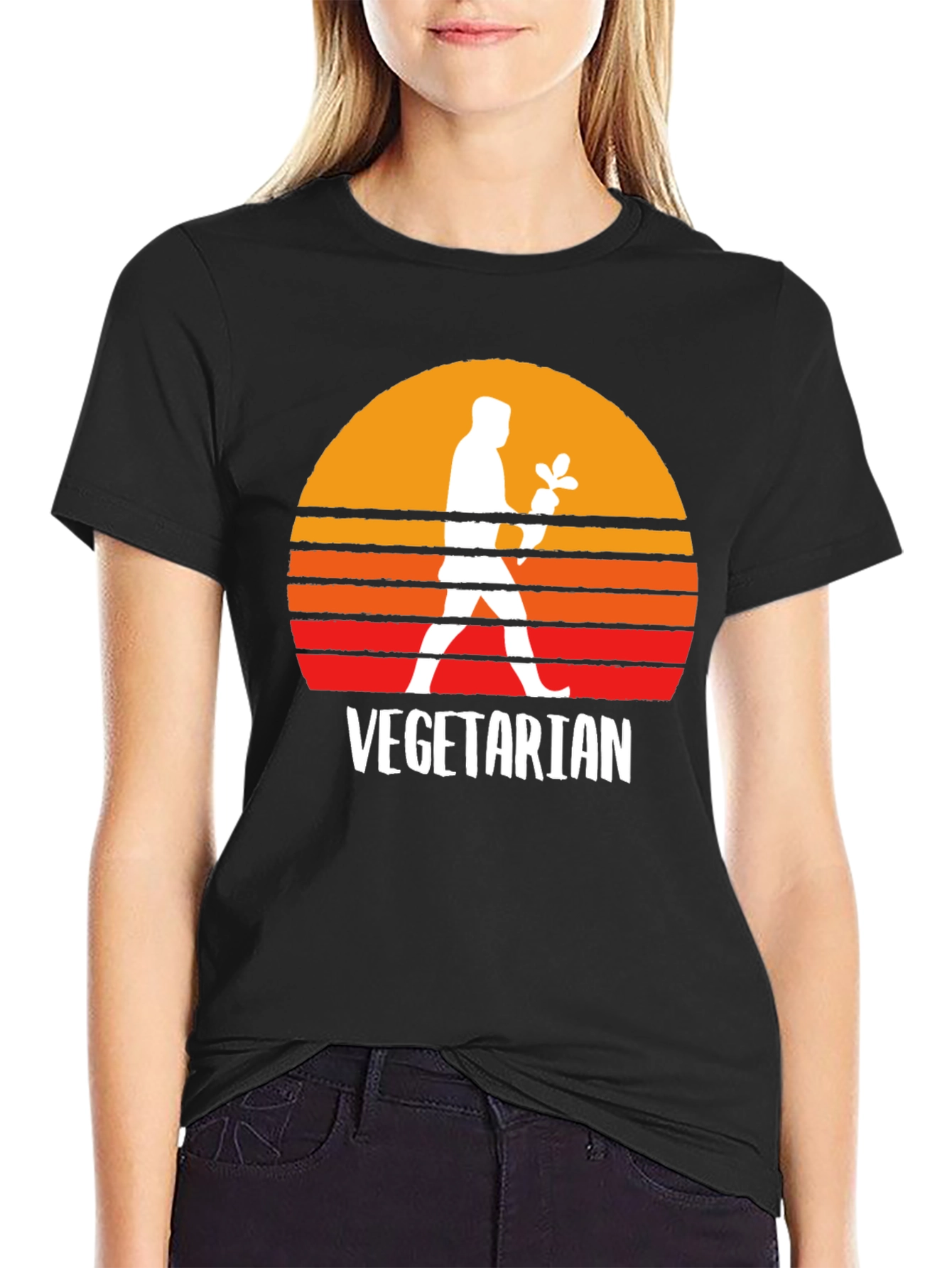 Black Vegetarian Sunset Graphic Tee - Black view 2